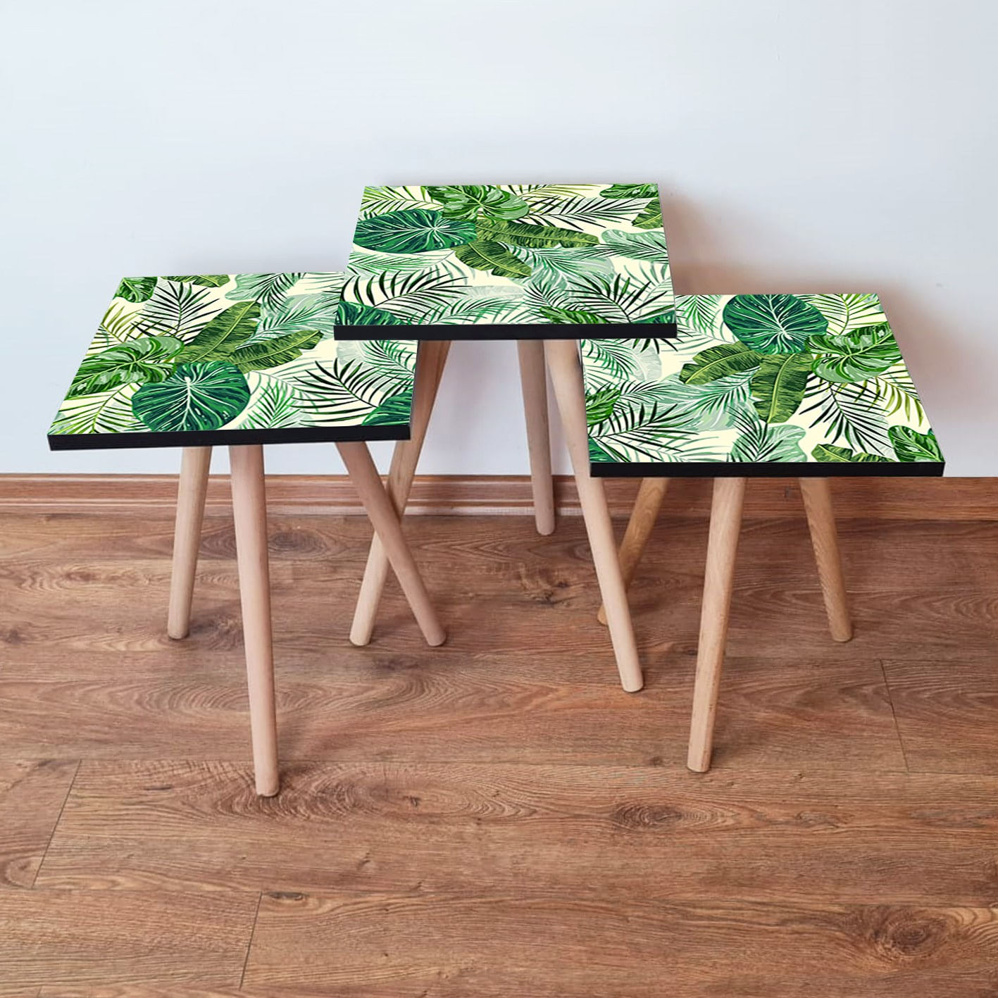 Set masute de cafea, Hanah Home, mdf, verde alb negru, 35x35x52 cm