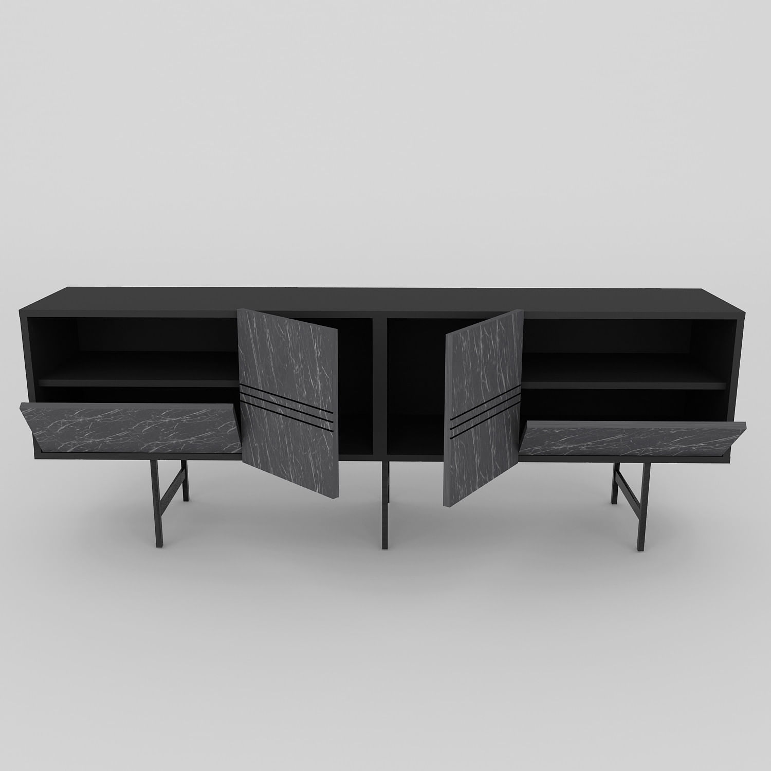 Comoda tv, Hanah Home, pal melaminat, negru marmura, 180x37.1x64.7 cm — imaginea 4