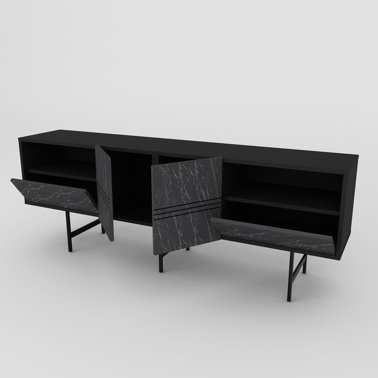 Comoda tv, Hanah Home, pal melaminat, negru marmura, 180x37.1x64.7 cm — imaginea 6
