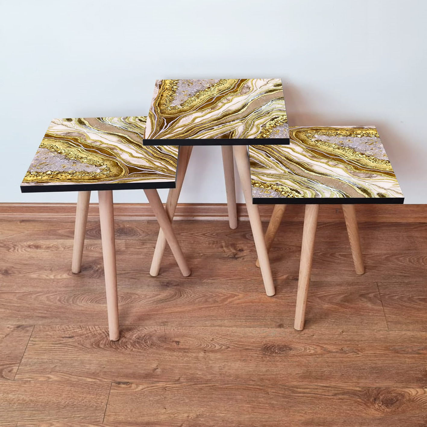 Set mese de cafea suprapuse, Hanah Home, mdf, crem auriu bej, 35x35x52 cm