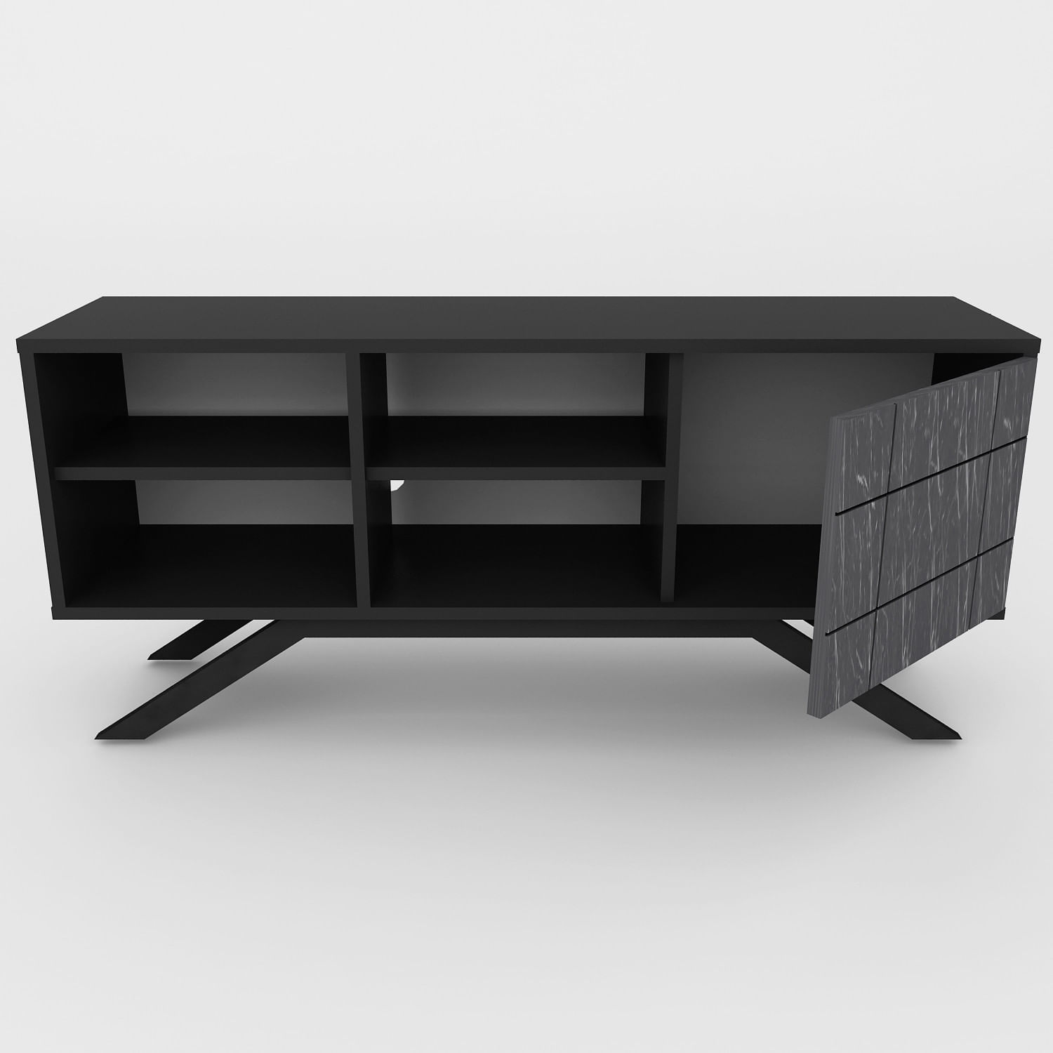 Comoda tv, Hanah Home, pal melaminat, negru marmura, 130x58.6x38.6 cm — imaginea 2