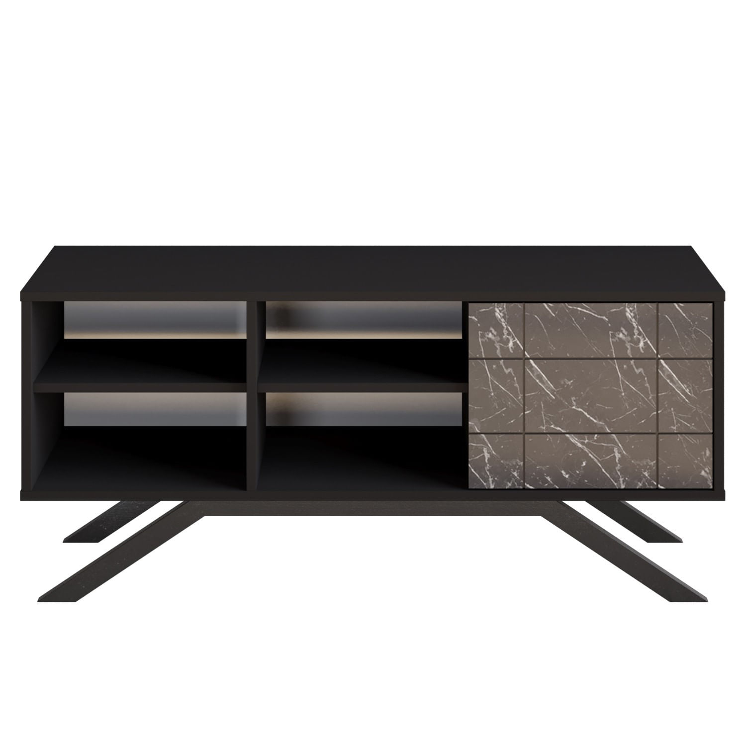 Comoda tv, Hanah Home, pal melaminat, negru marmura, 130x58.6x38.6 cm — imaginea 3