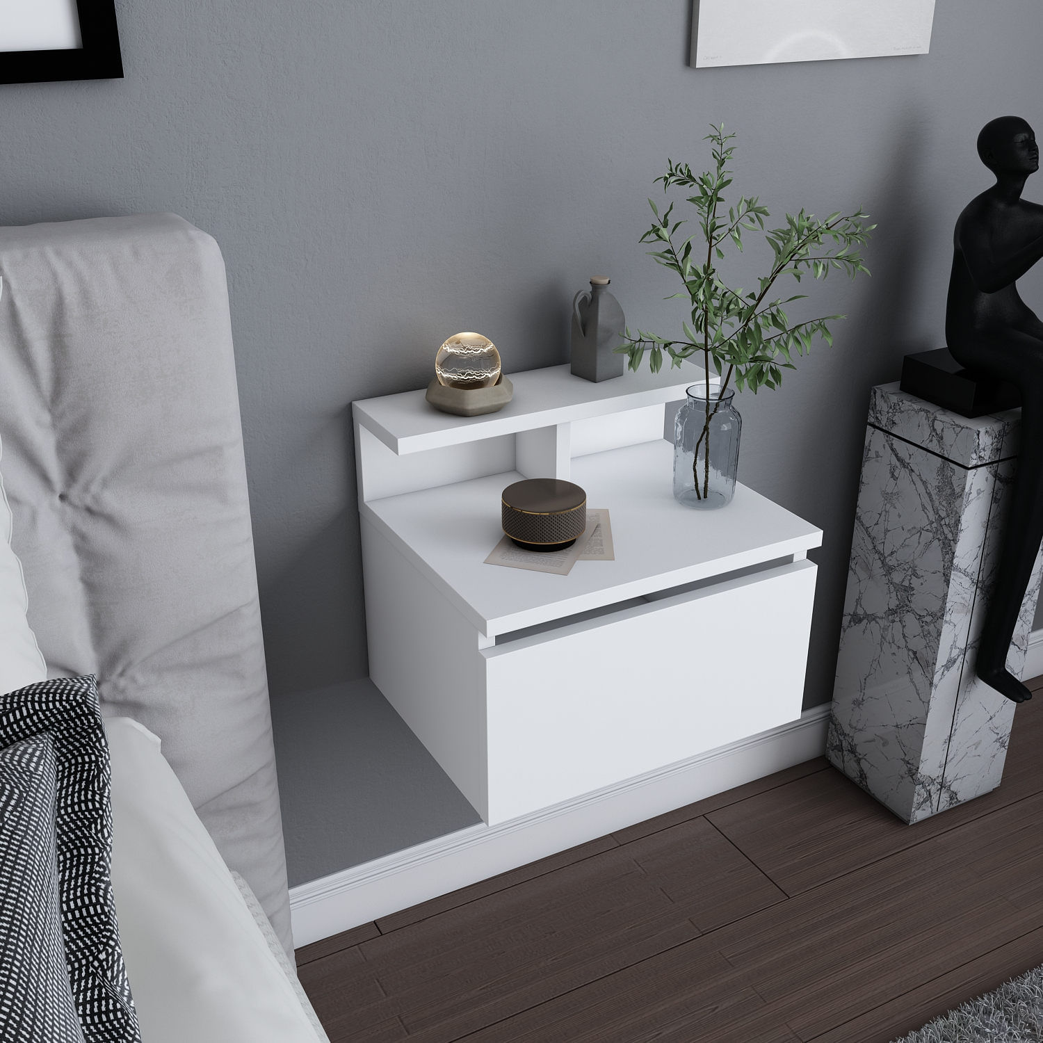Noptiera, Hanah Home, panou de particule acoperit cu melamina, alb, 39.8x31.9x35 cm — imaginea 5