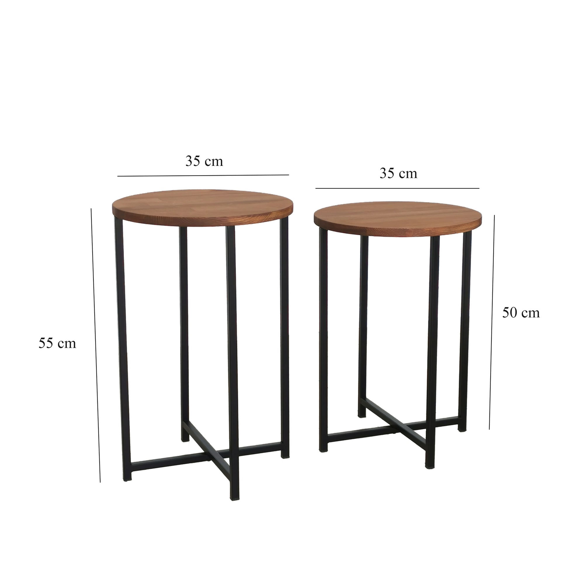 Set masute de cafea, Hanah Home, lemn masiv de pin, stejar, 35x35x55 cm, cadru metalic — imaginea 2