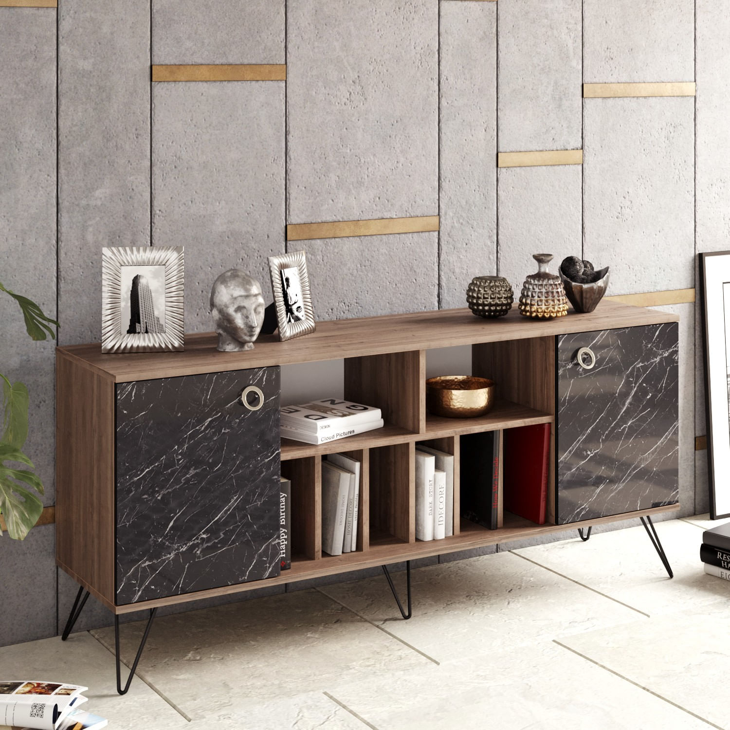 Consola, Hanah Home, pal melaminat, nuc si negru, 180x44.8x78.6 cm, 875ZNA3507 — imaginea 4