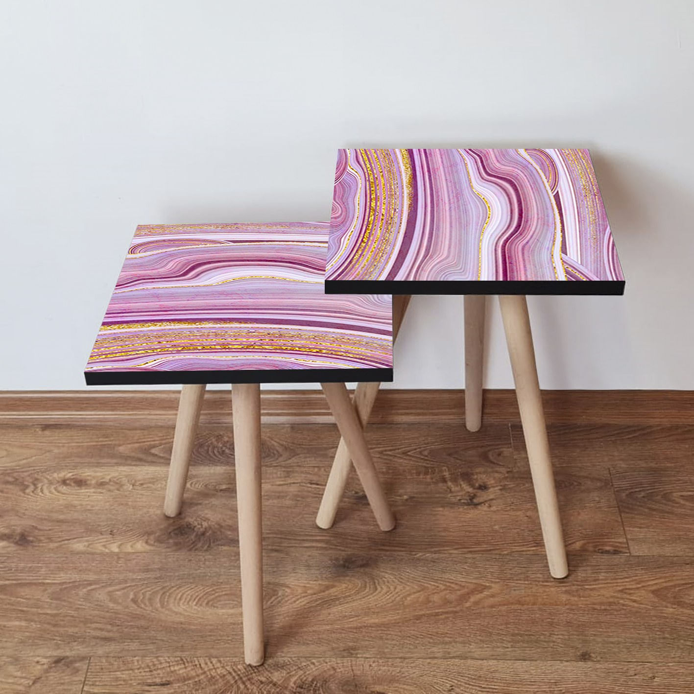Set masute de cafea, Hanah Home, mdf, roz auriu alb, 35x35x47 cm, 35x35x42 cm