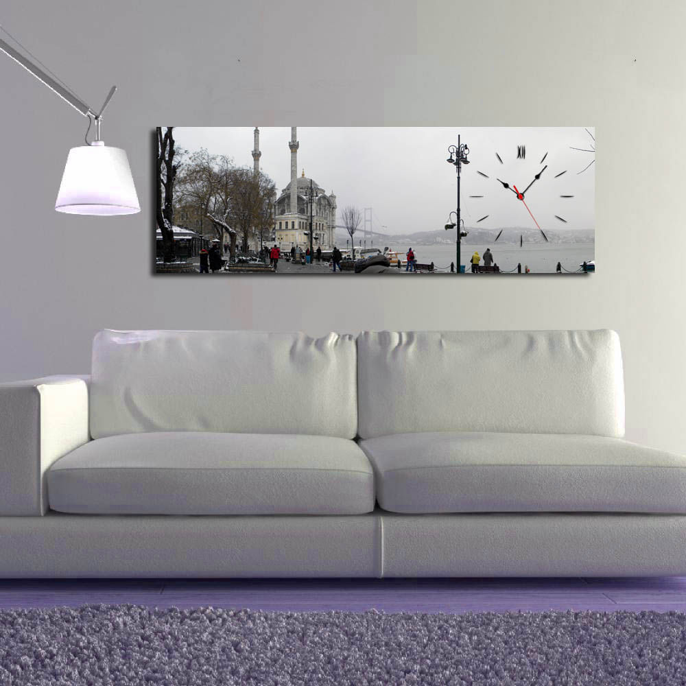 Ceas de perete decorativ, Wallxpert, panza suede, multicolor, 30x90 cm, 228CLA1672