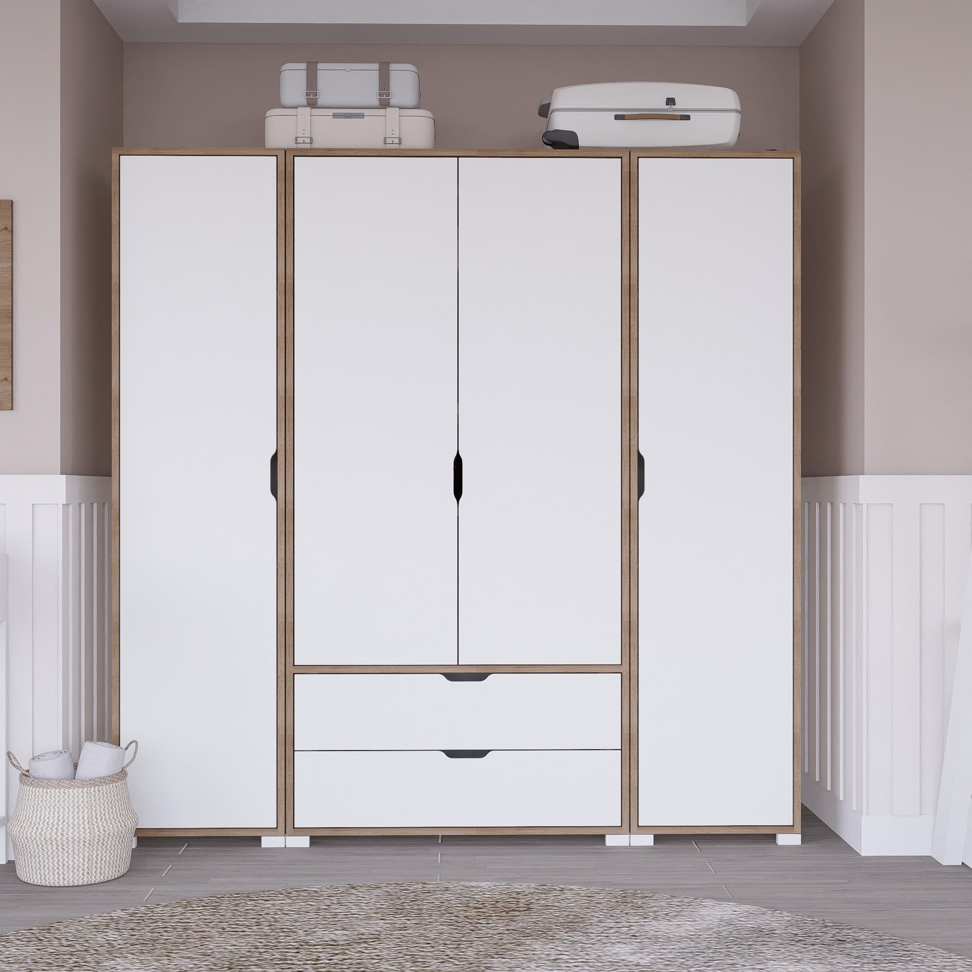 Sifonier, Hanah Home, pal melaminat, nuc deschis si alb, 140x45x182 cm — imaginea 2