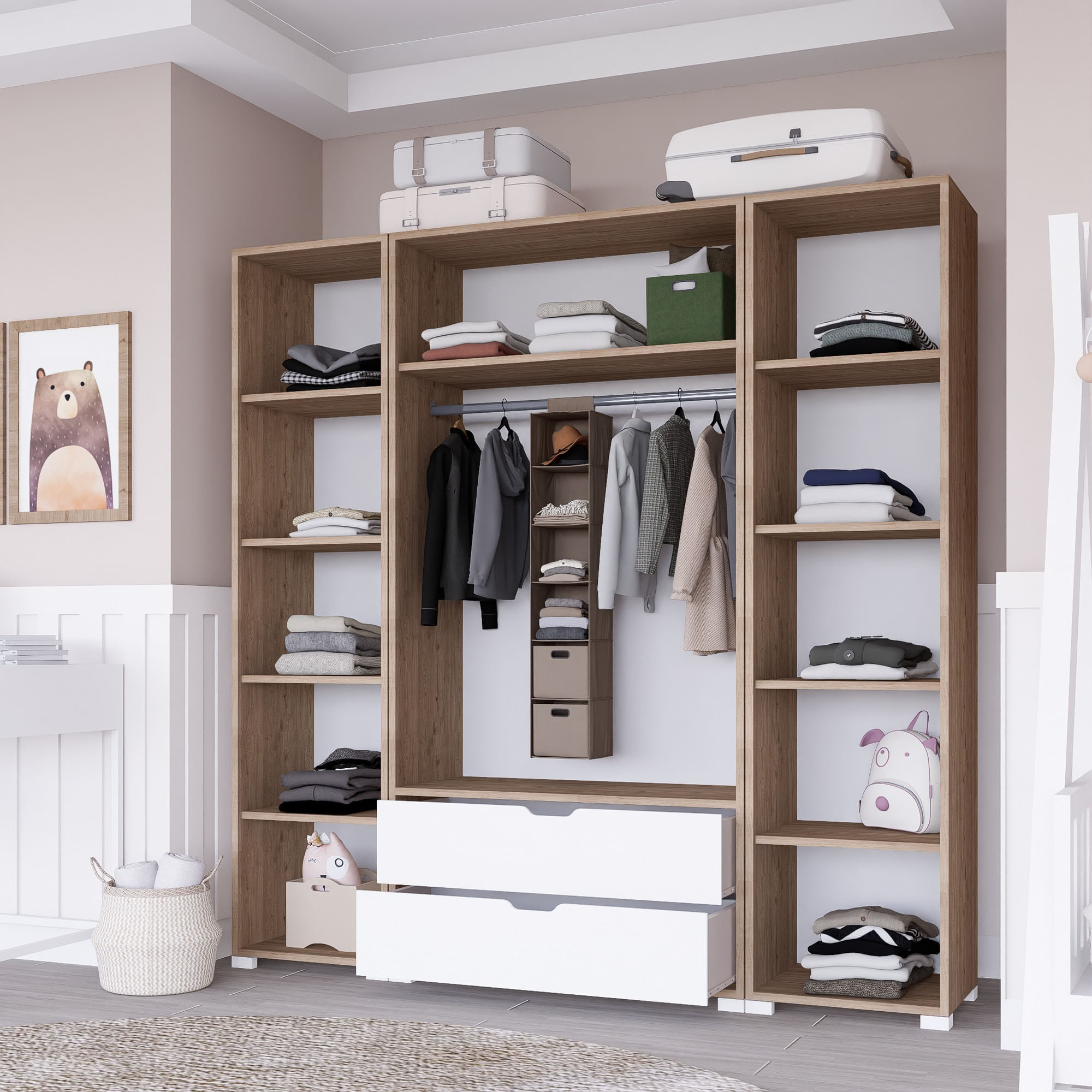 Sifonier, Hanah Home, pal melaminat, nuc deschis si alb, 140x45x182 cm — imaginea 3