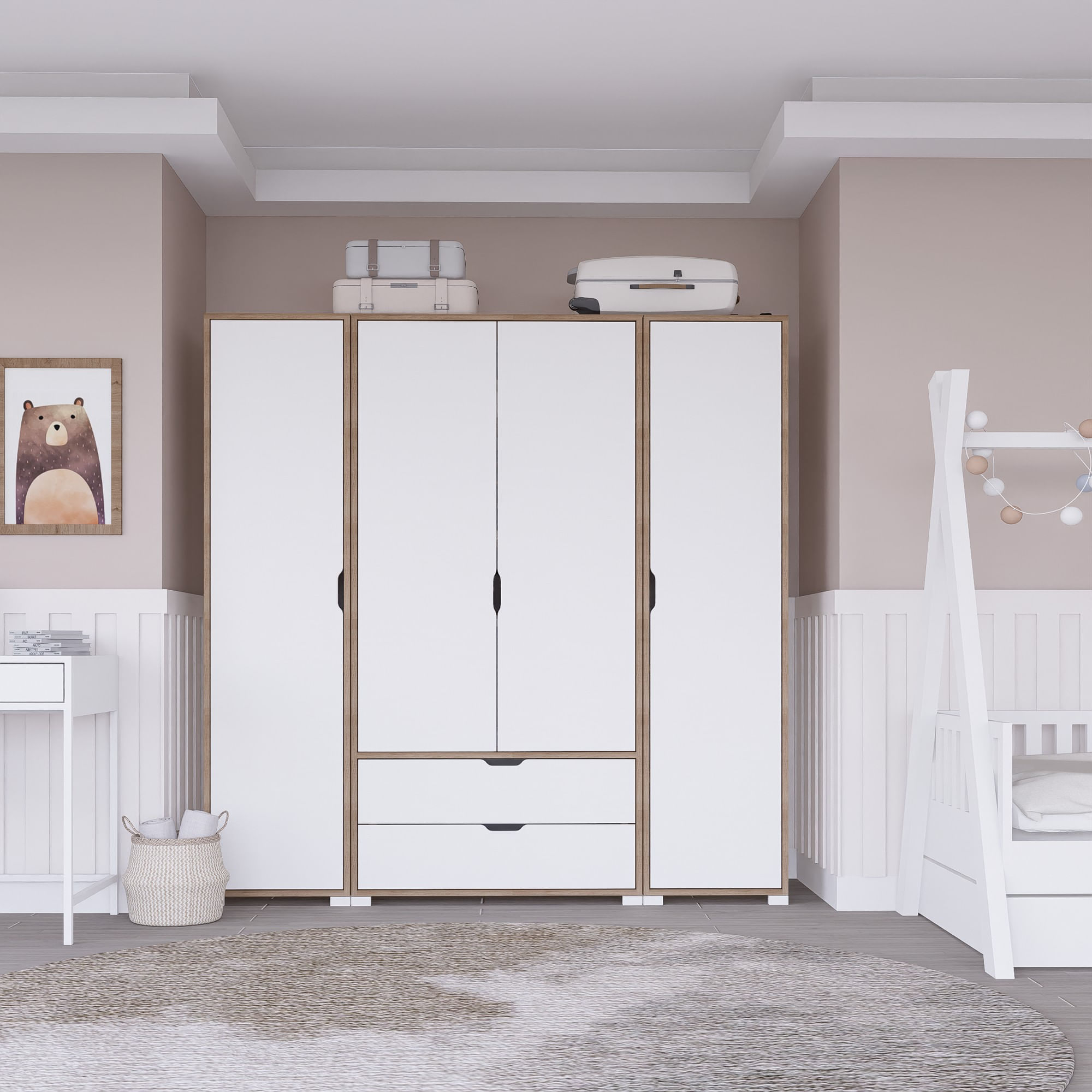 Sifonier, Hanah Home, pal melaminat, nuc deschis si alb, 140x45x182 cm — imaginea 4