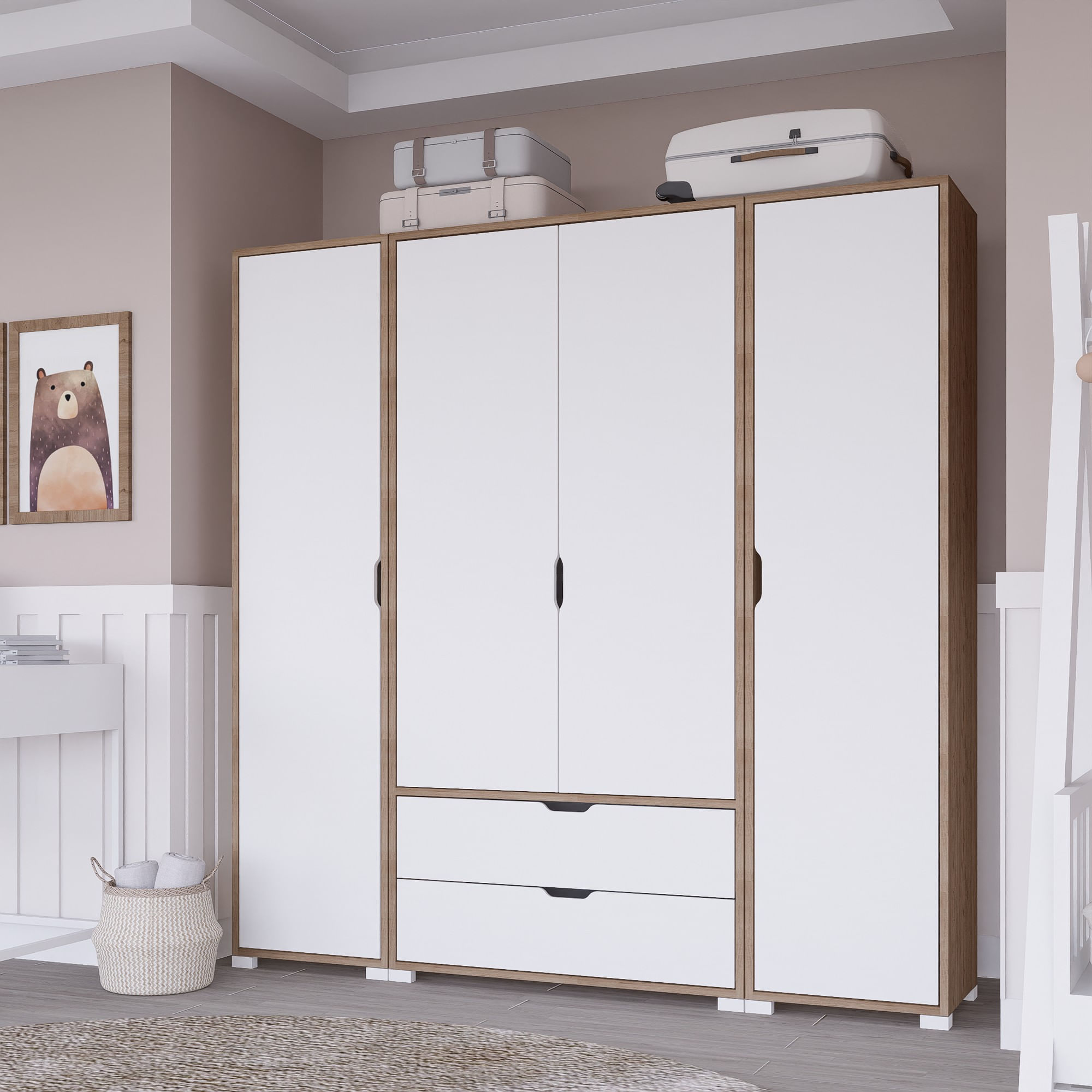 Sifonier, Hanah Home, pal melaminat, nuc deschis si alb, 140x45x182 cm — imaginea 5