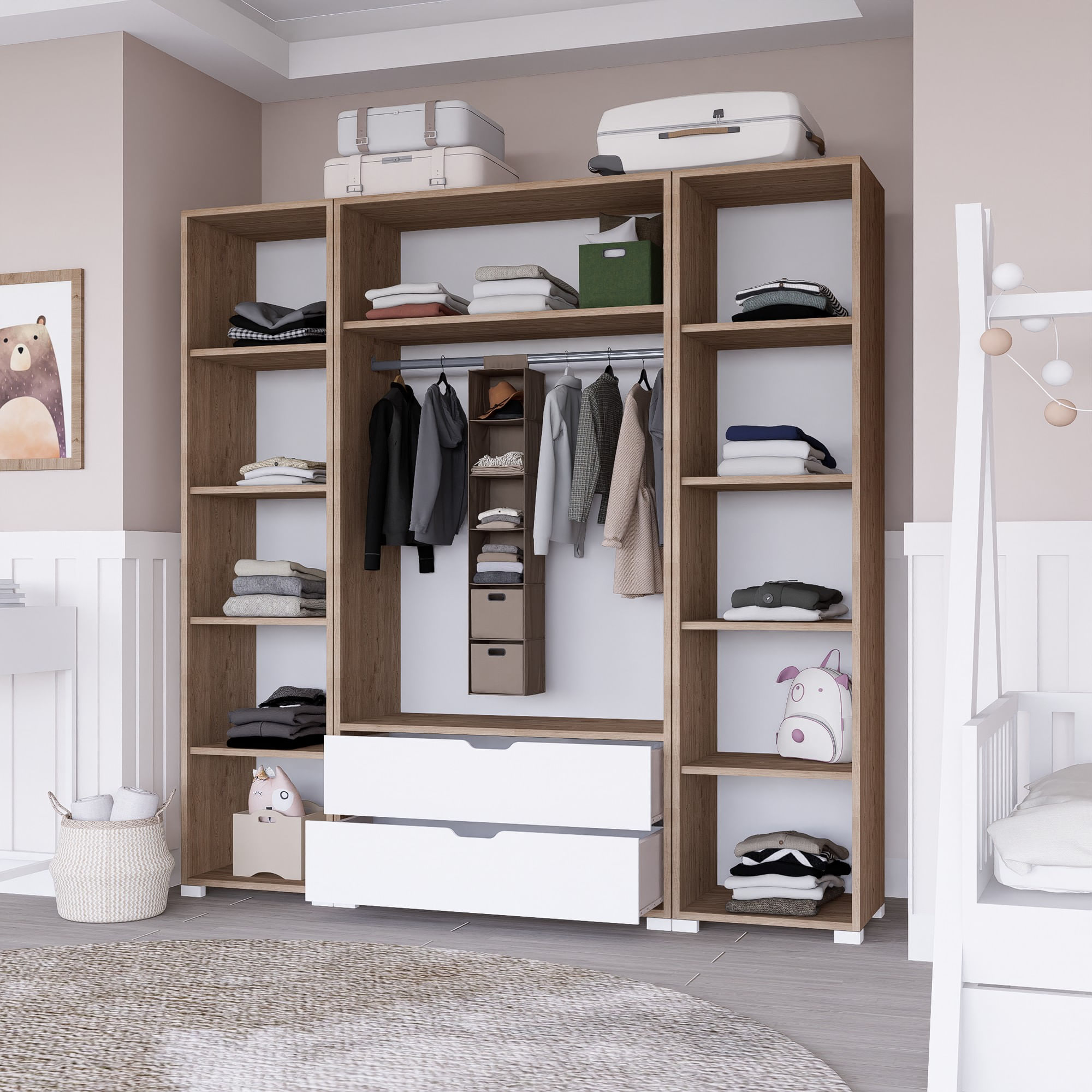 Sifonier, Hanah Home, pal melaminat, nuc deschis si alb, 140x45x182 cm — imaginea 6