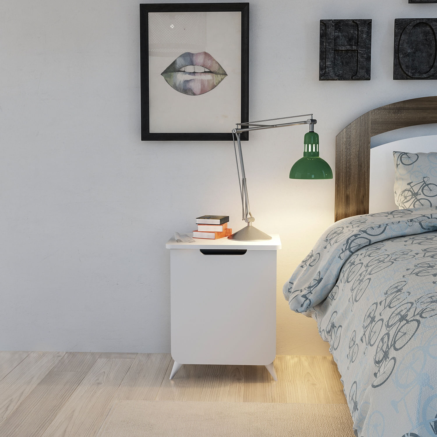 Noptiera, Hanah Home, pal melaminat, alb, 49x39x60 cm — imaginea 3
