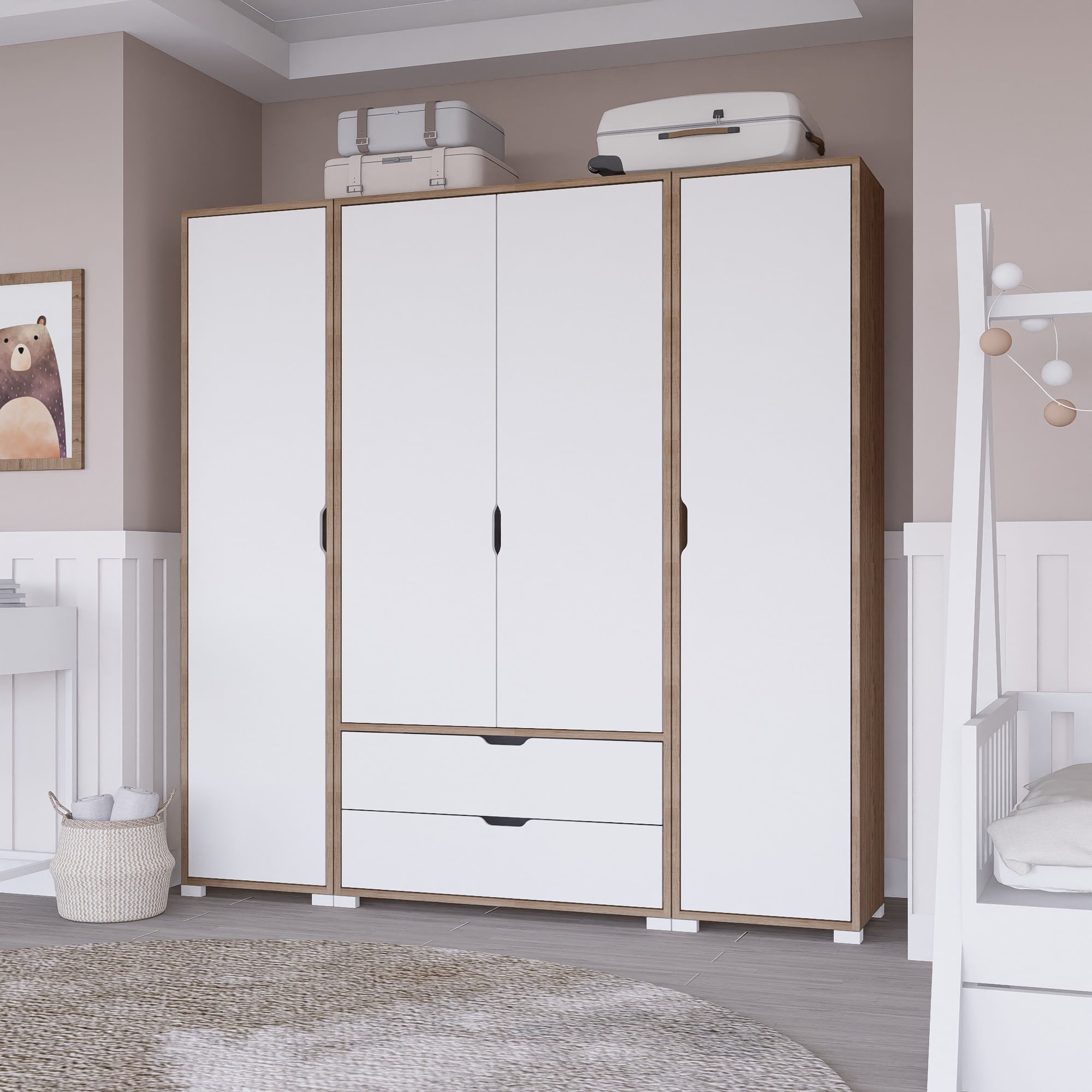 Sifonier, Hanah Home, pal melaminat, nuc deschis si alb, 140x45x182 cm — imaginea 8