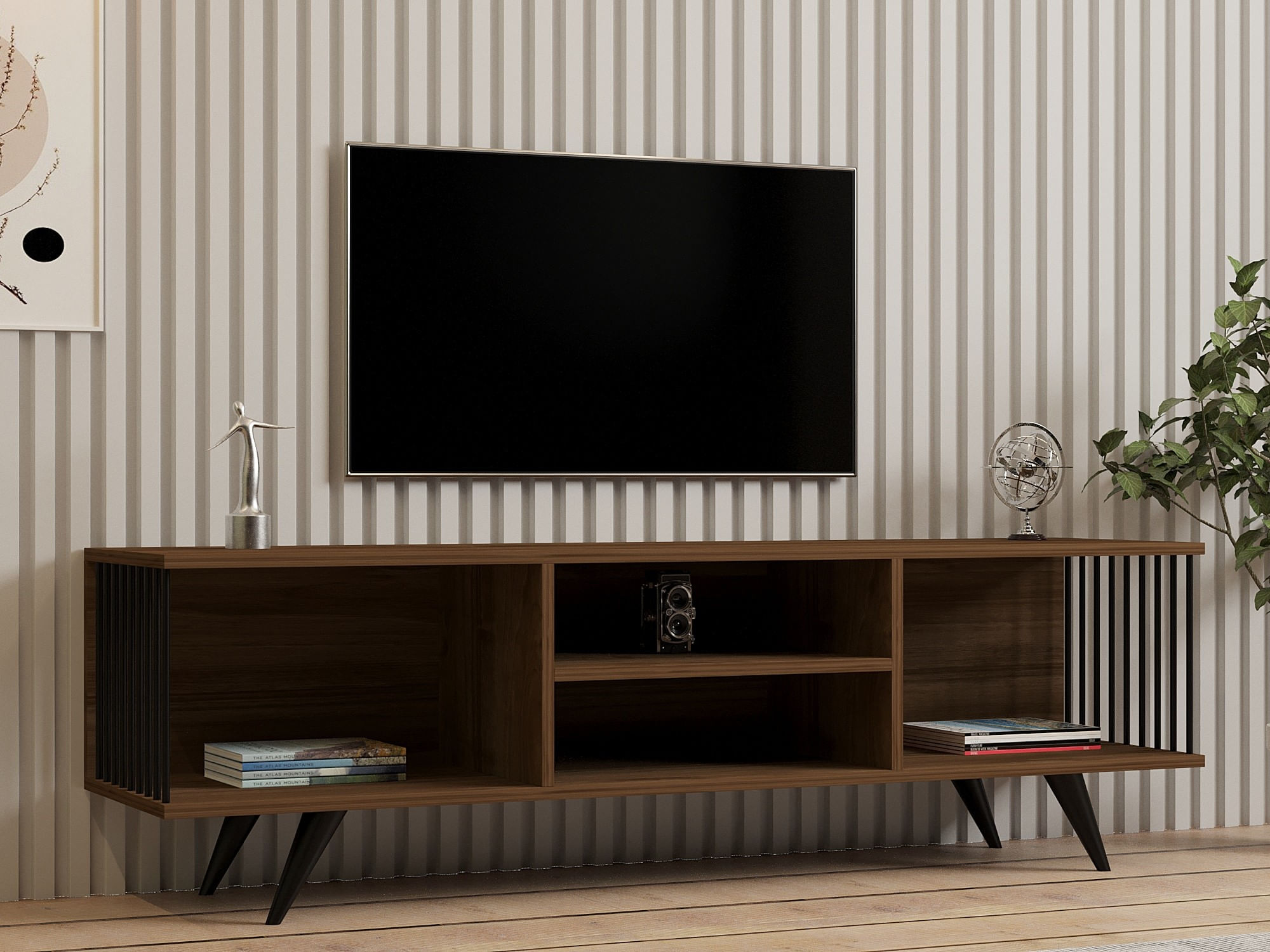 Comoda tv, Hanah Home, pal melaminat, nuc, 160x48.6x40 cm — imaginea 2