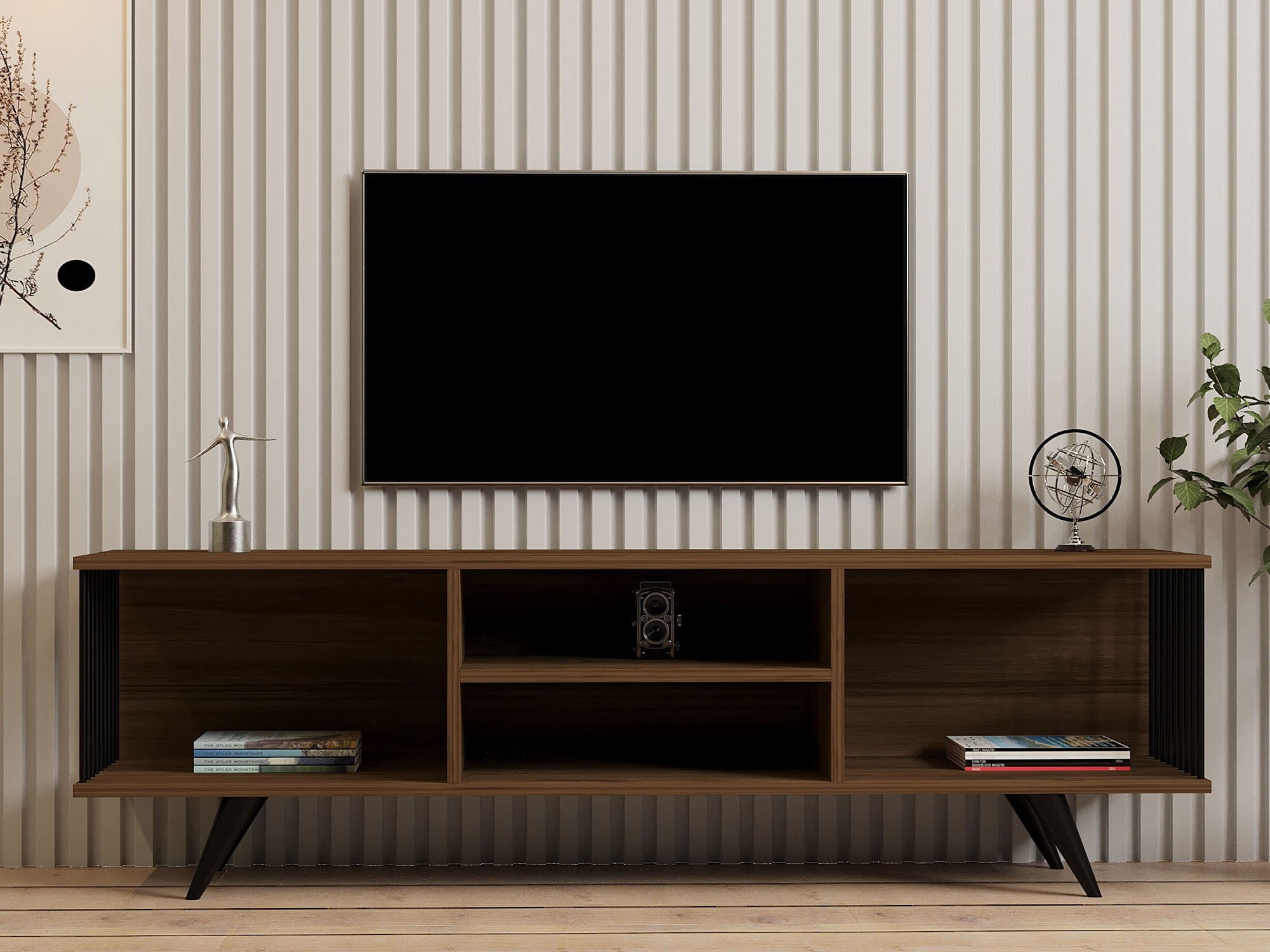 Comoda tv, Hanah Home, pal melaminat, nuc, 160x48.6x40 cm — imaginea 3