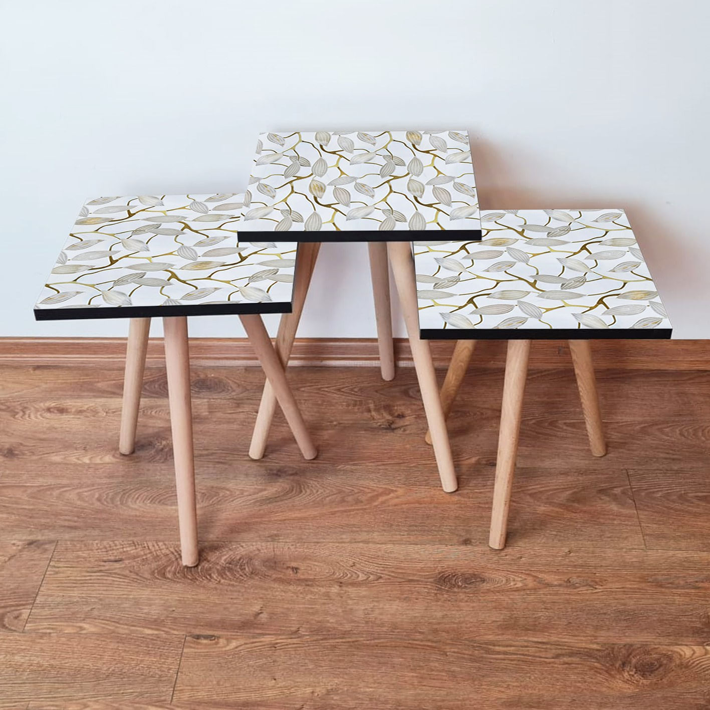 Set masute de cafea, Hanah Home, mdf, alb gri auriu, 35x35x52 cm