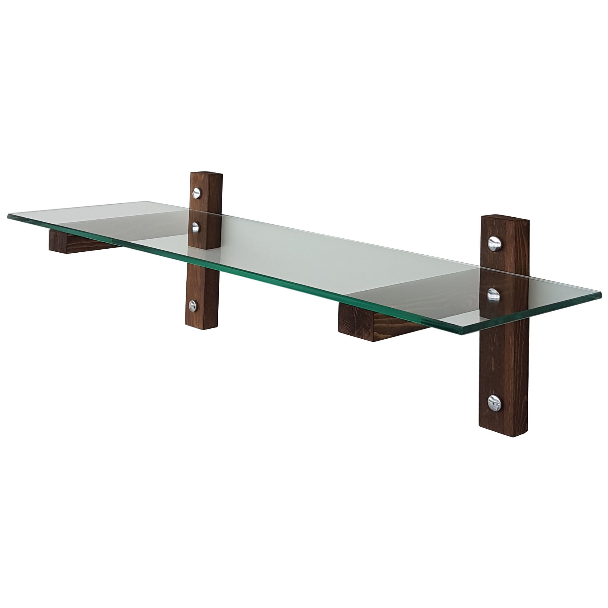 Raft de perete, Hanah Home, sticla securizata si lemn masiv de pin, nuc, 85x25x25 cm — imaginea 6