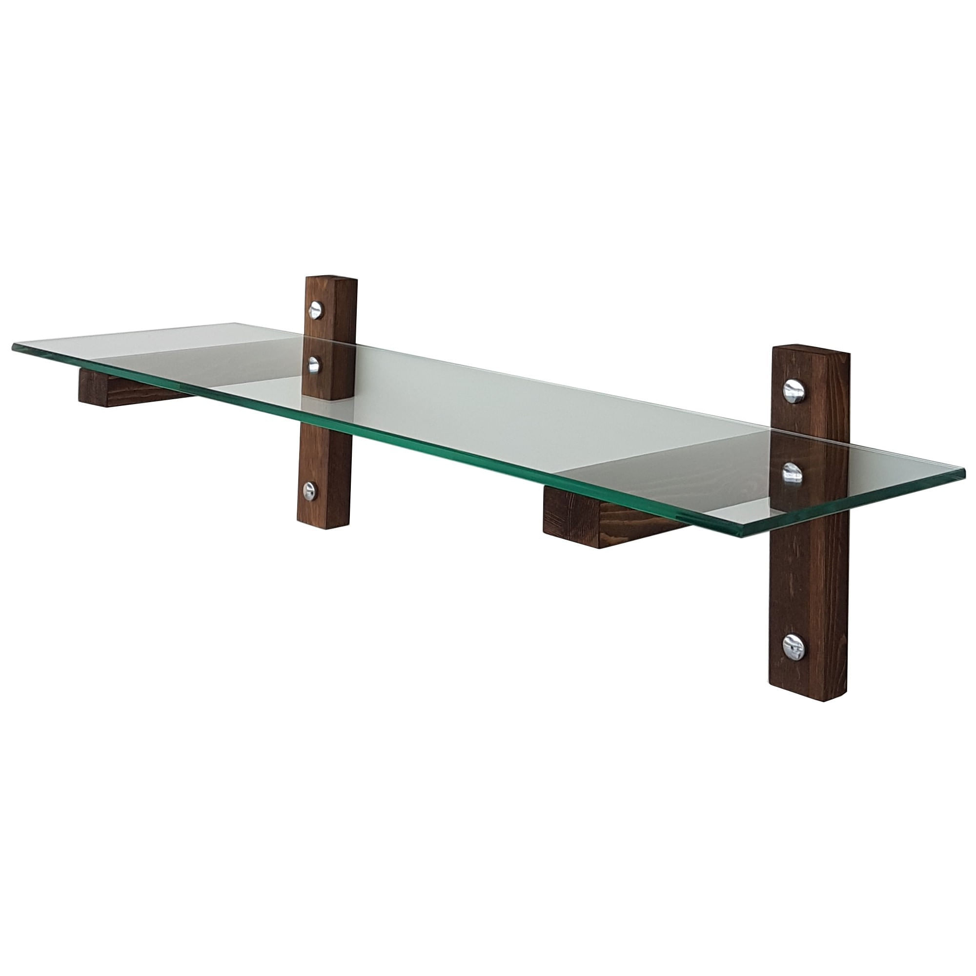 Raft de perete, Hanah Home, sticla securizata si lemn masiv de pin, nuc, 85x25x25 cm — imaginea 10