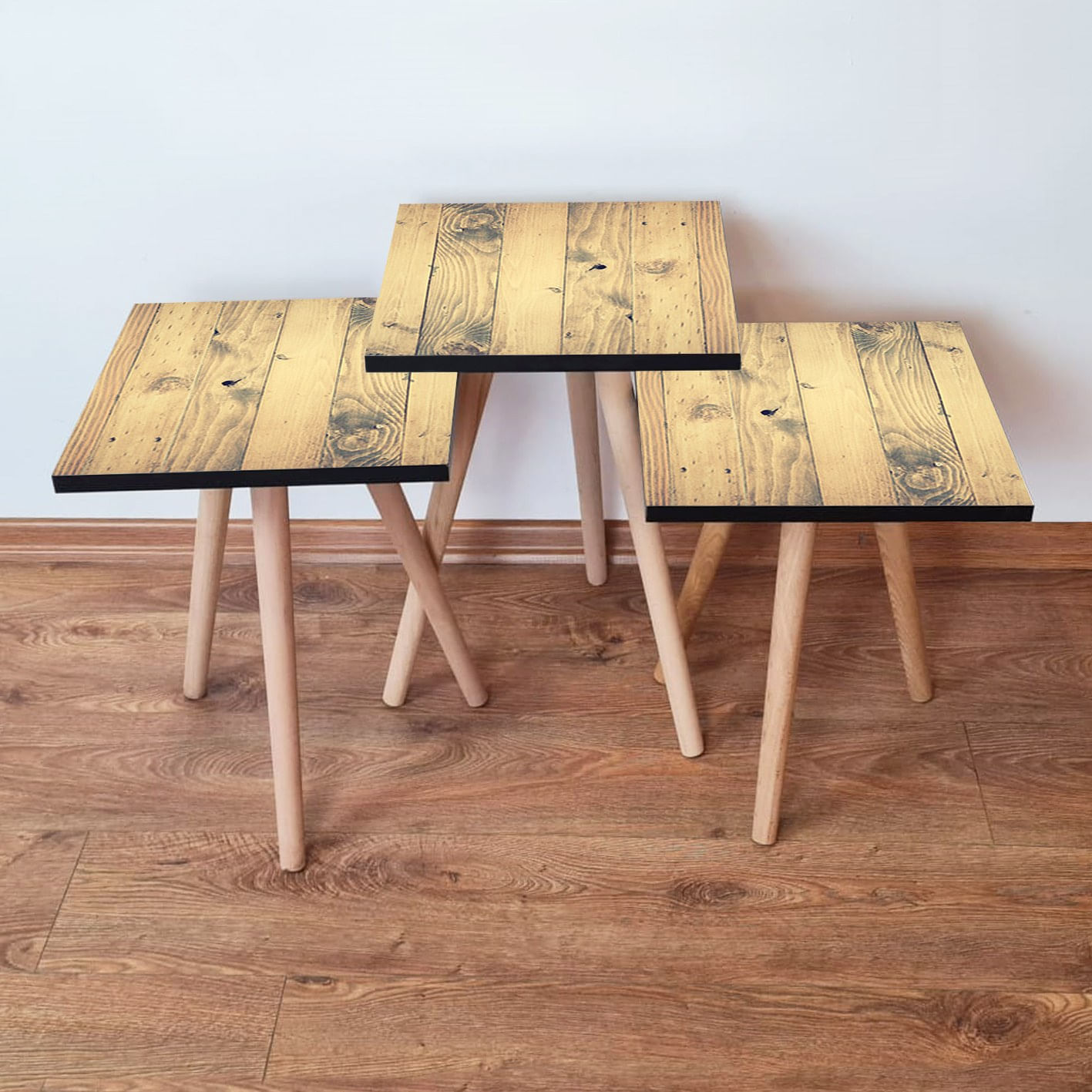 Set masute de cafea, Hanah Home, mdf, bej, 3 piese, 35x35x52 cm, 481LNA2960