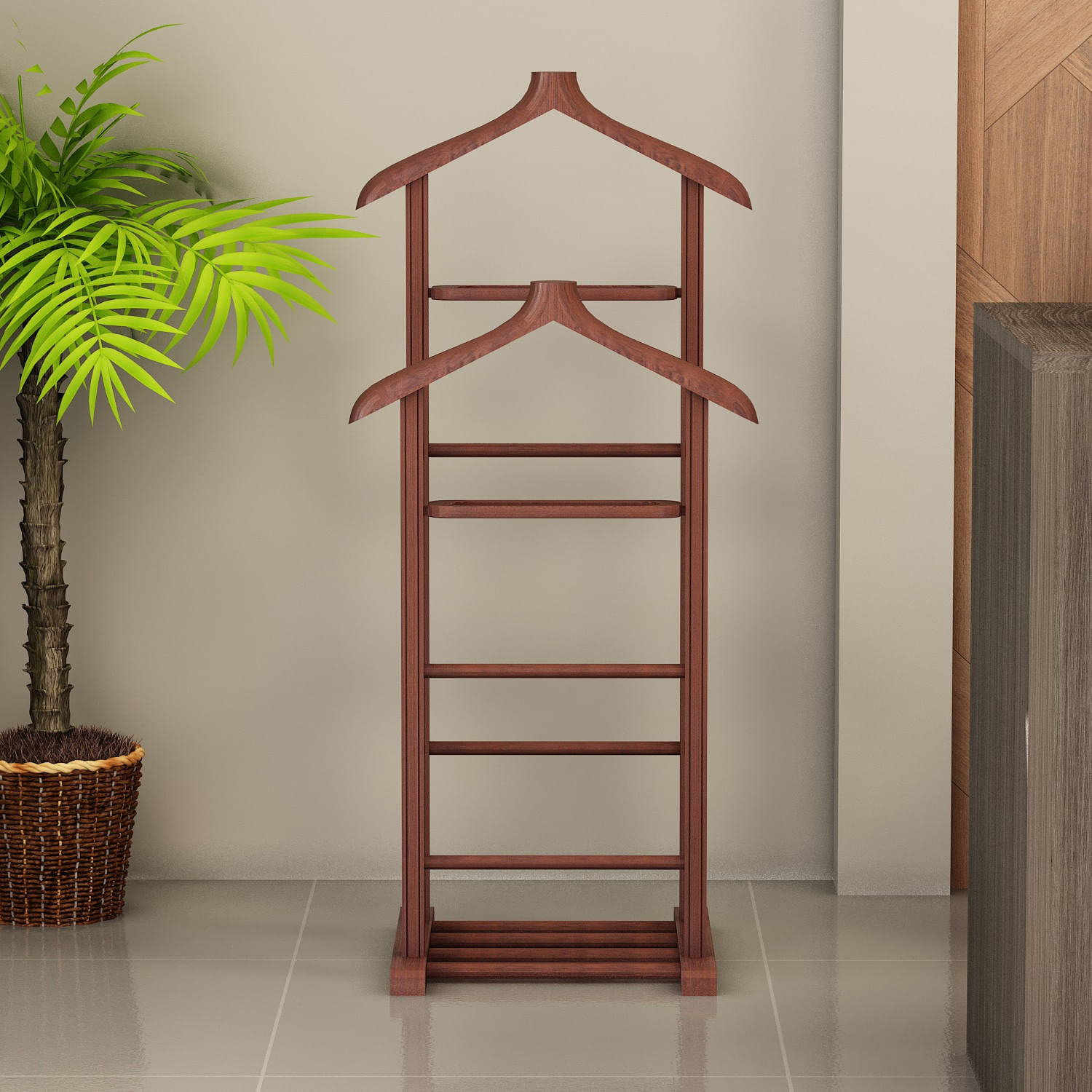 Suport valet, Hanah Home, lemn masiv, nuc, 33.5x46x120 cm, 570VLT2402 - imagine 2