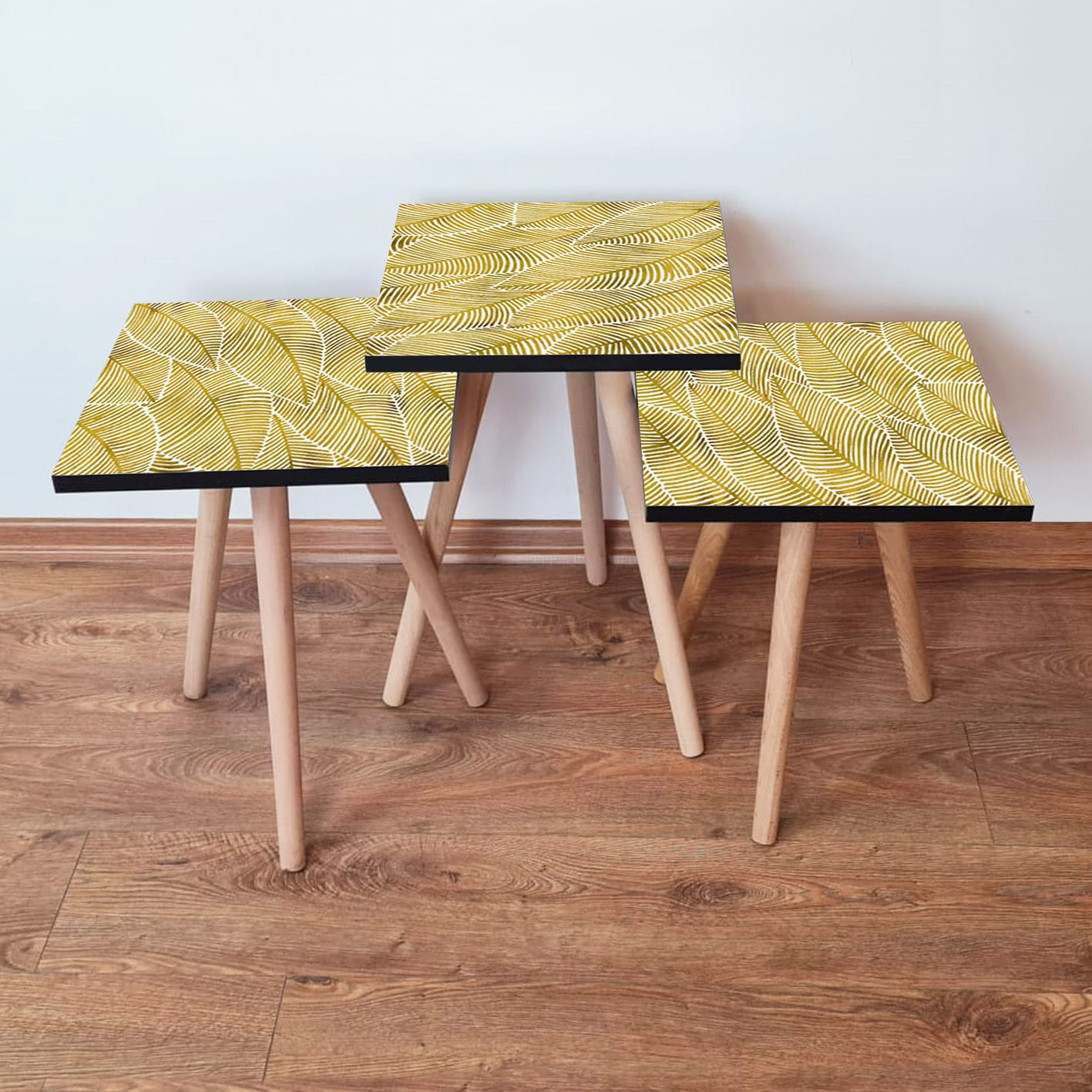 Set mese de cafea cuib, Hanah Home, mdf, galben alb, 35x35x52 cm
