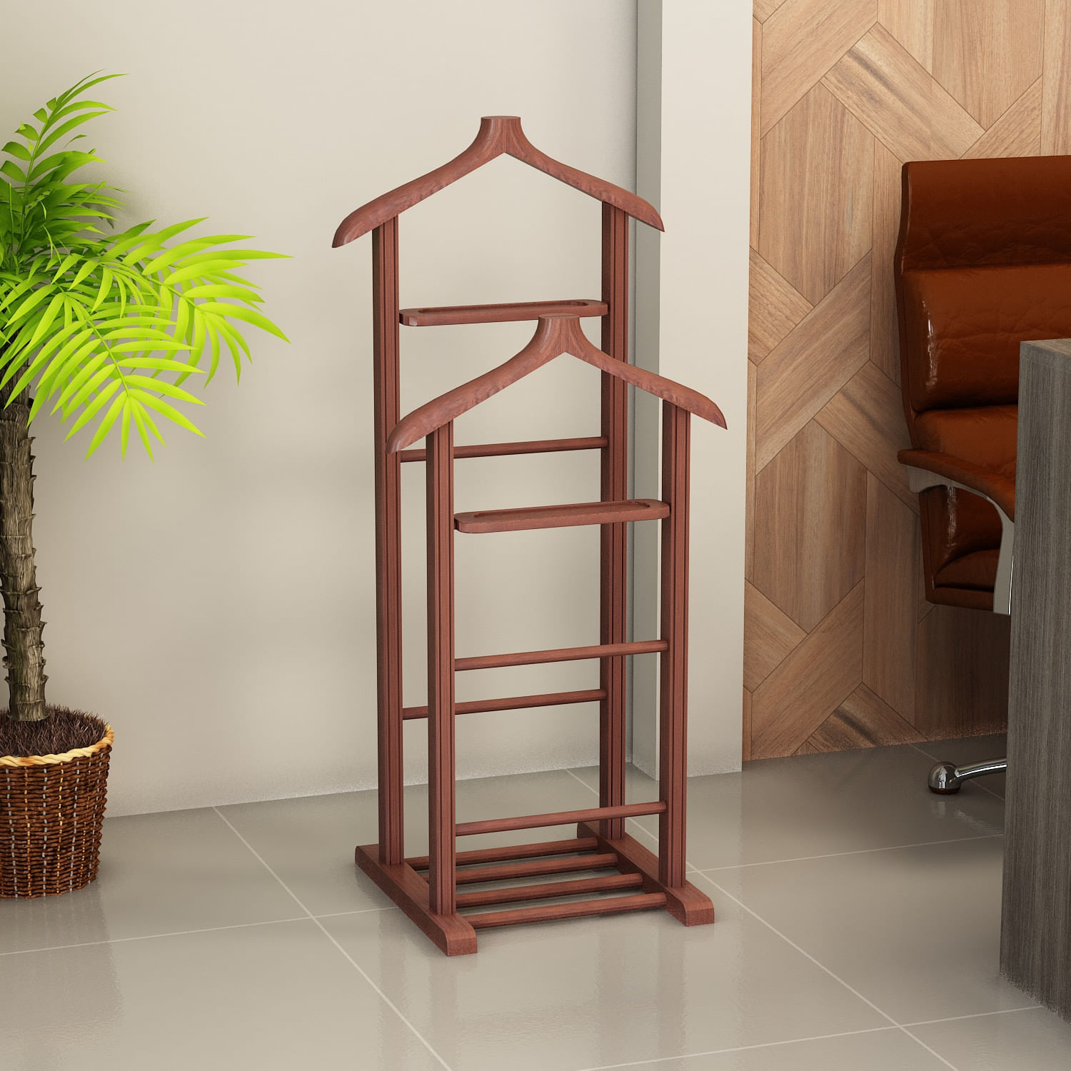 Suport valet, Hanah Home, lemn masiv, nuc, 33.5x46x120 cm, 570VLT2402 - imagine 3