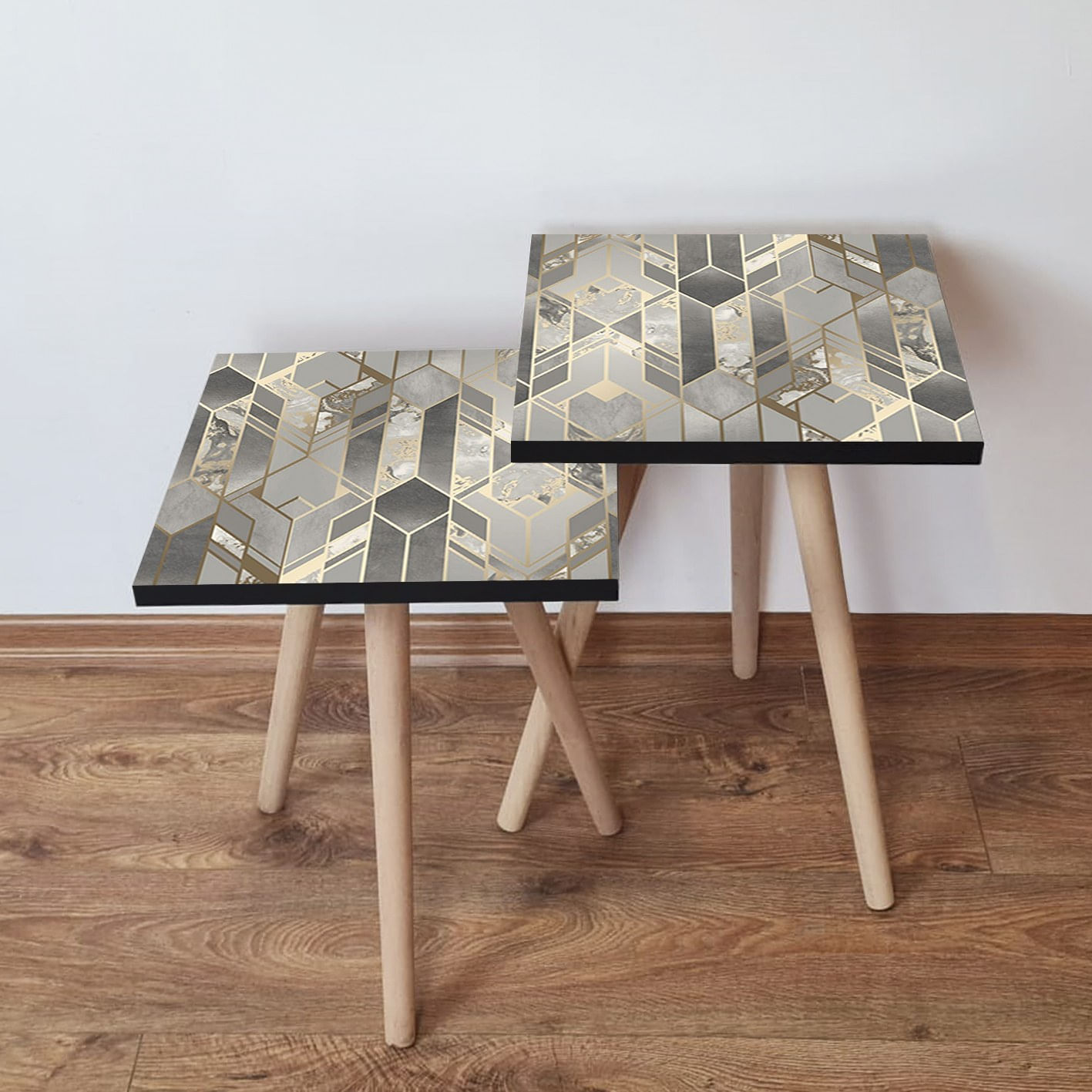 Set masute cuib, Hanah Home, mdf, gri auriu, 35x35x47 cm