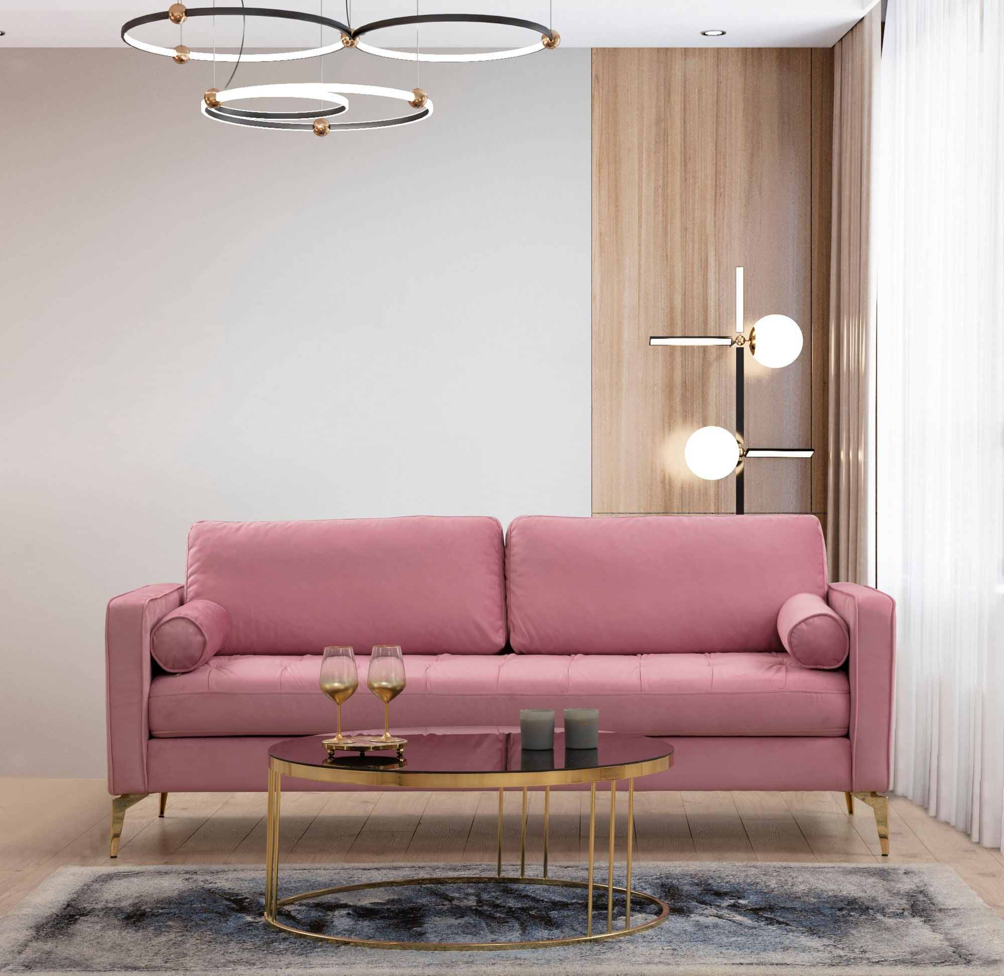 Canapea 3 locuri, Atelier Del Sofa, lemn fag si pal, roz prafuit, 215x90x70 cm — imaginea 8