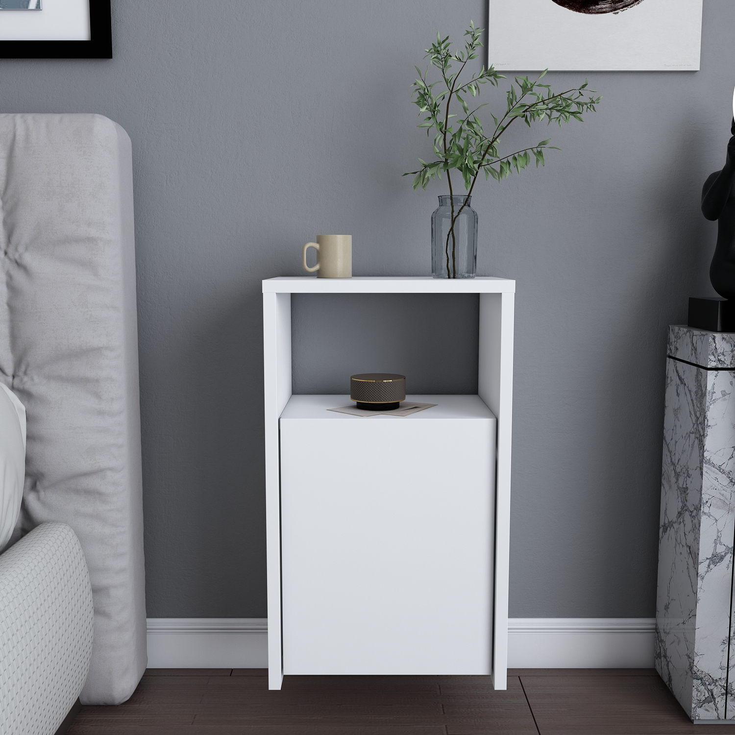 Noptiera, Hanah Home, pal melaminat, alb, 36x25,3x61,4 cm — imaginea 5