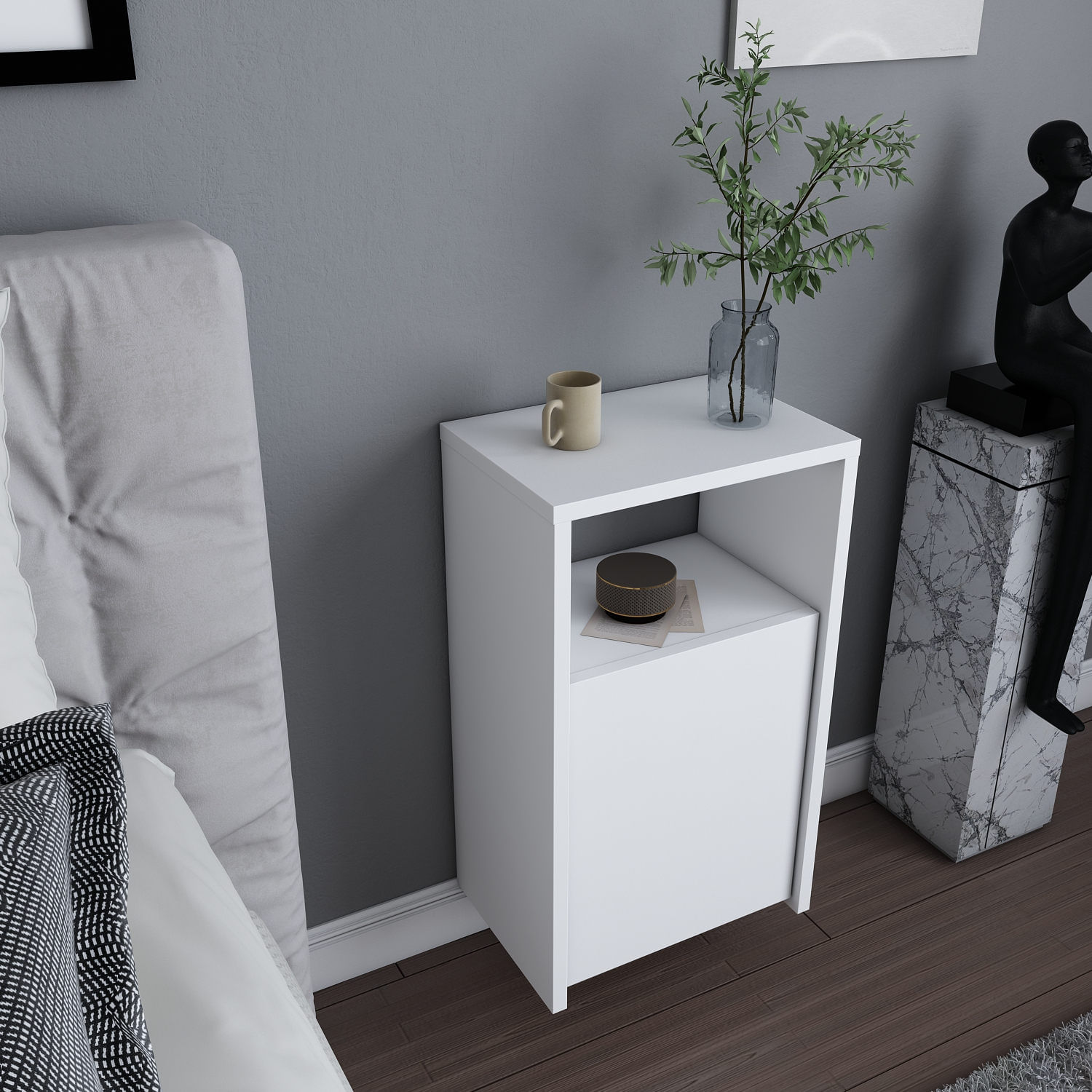 Noptiera, Hanah Home, pal melaminat, alb, 36x25,3x61,4 cm — imaginea 6