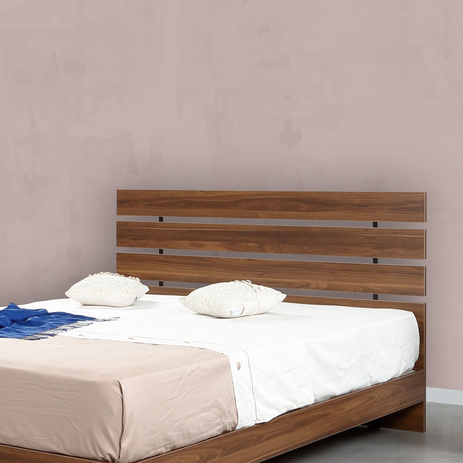 Somiera dubla, Hanah Home, panou de particule cu melamina, nuc, 155x205x100 cm — imaginea 3