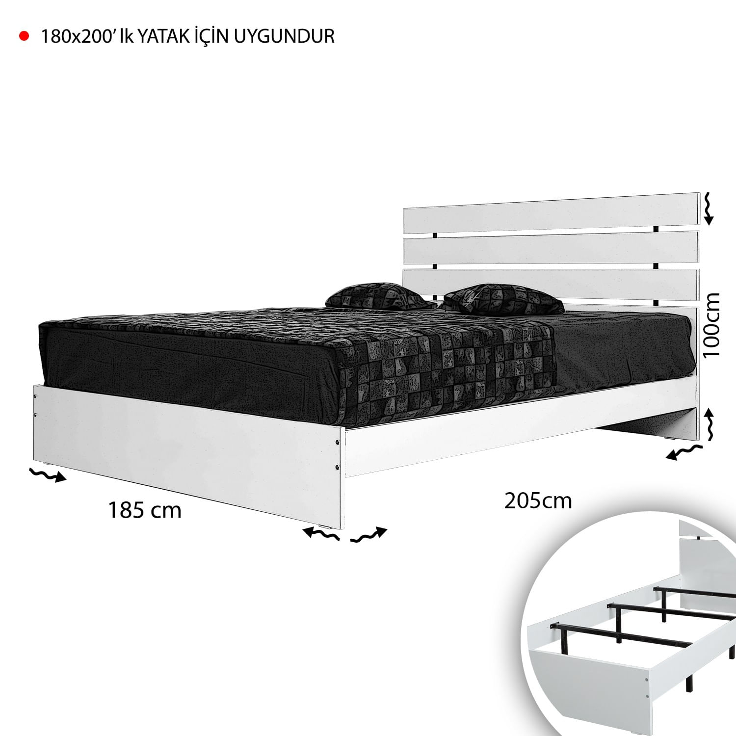 Somiera dubla, Hanah Home, panou aglomerat melaminat, nuc, 185x205x100 cm — imaginea 2