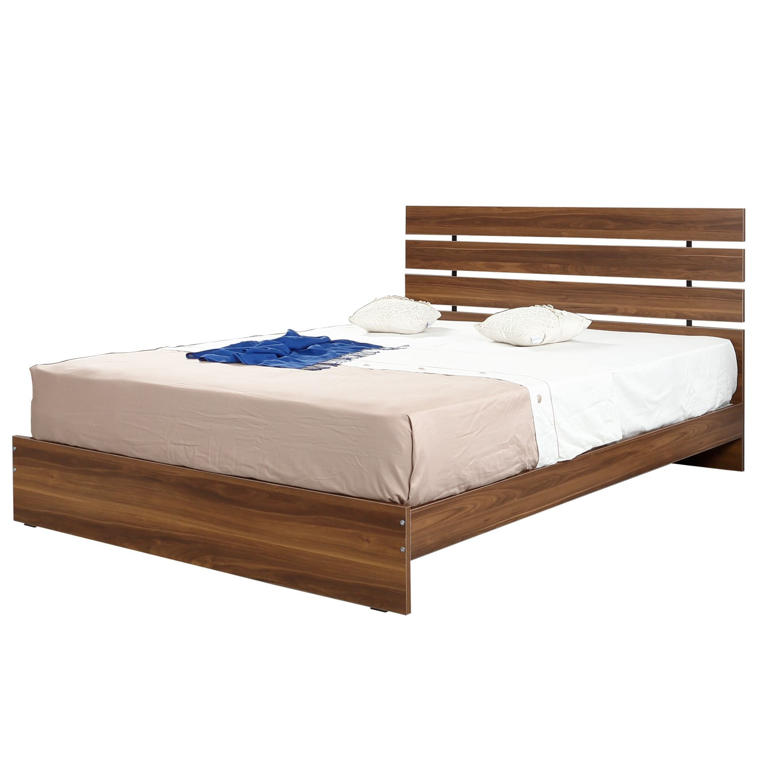 Somiera dubla, Hanah Home, panou aglomerat melaminat, nuc, 185x205x100 cm — imaginea 5