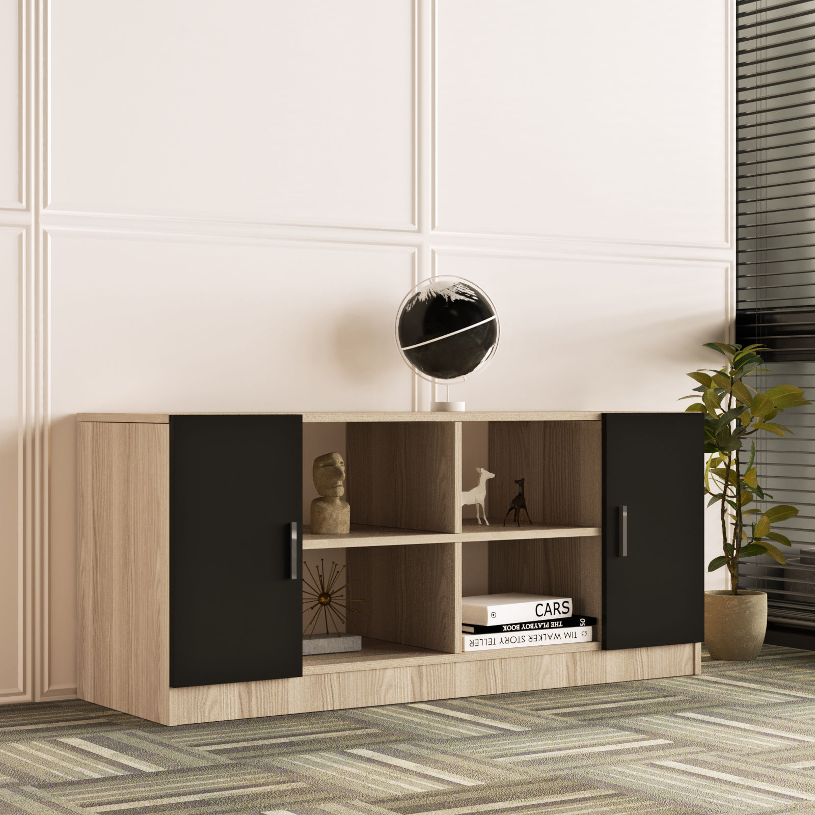 Consola, Hanah Home, pal melaminat, stejar si negru, 139.8x46.3x61.8 cm — imaginea 6