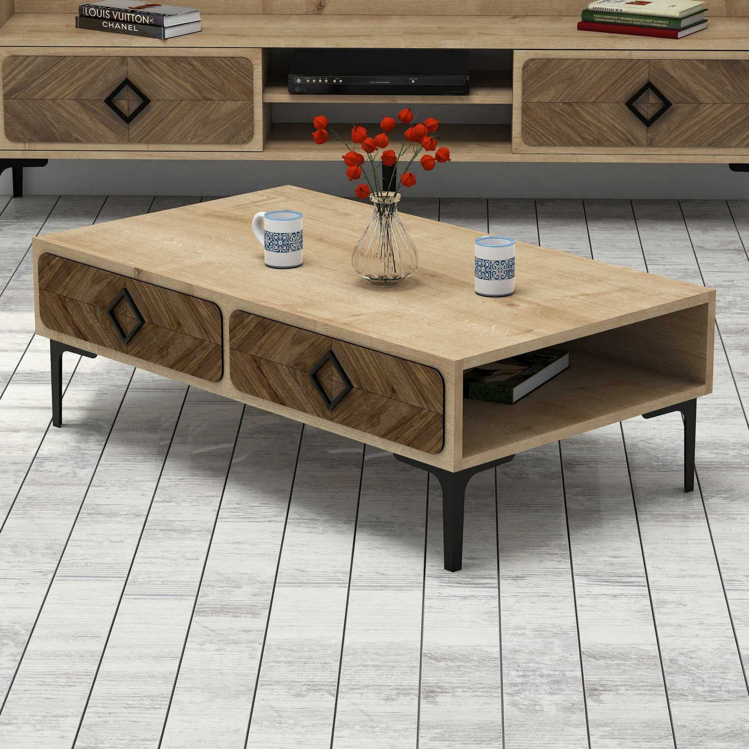Masuta de cafea, Hanah Home, pal melaminat, stejar, 105x60x34.6 cm, 845HCT2851 — imaginea 3