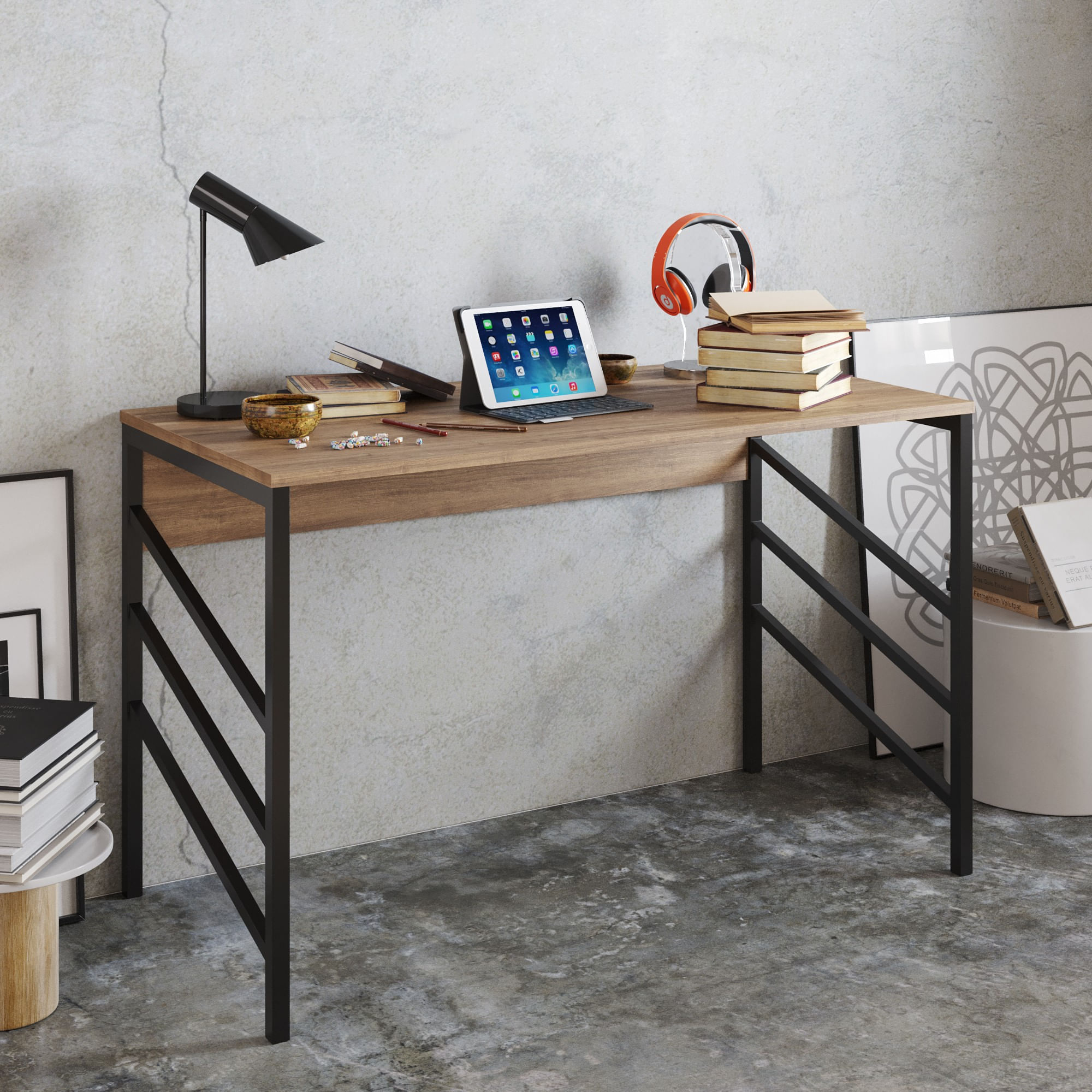 Birou de studiu, Hanah Home, pal melaminat, nuc si negru, 120x60x75 cm, 541HDL1116 — imaginea 2