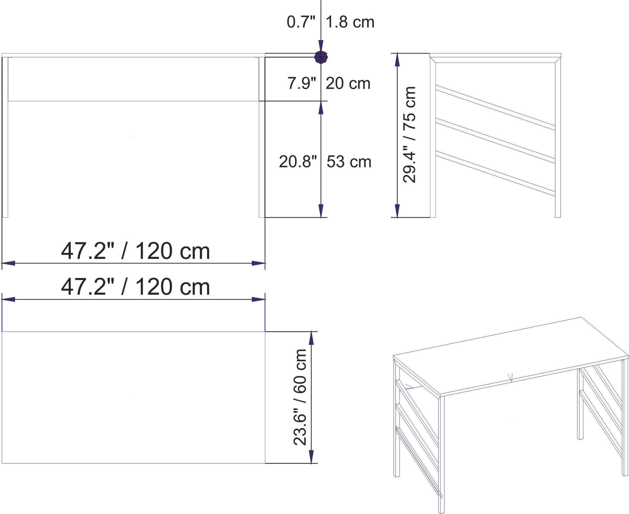 Birou de studiu, Hanah Home, pal melaminat, nuc si negru, 120x60x75 cm, 541HDL1116 — imaginea 4