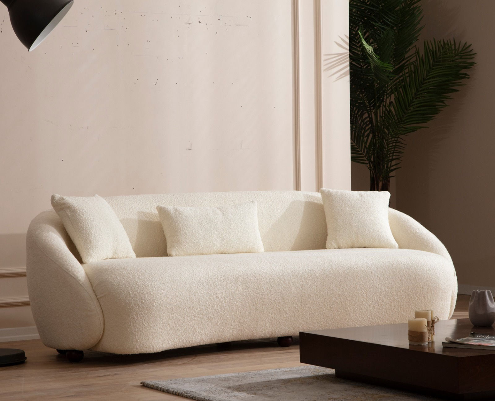 Canapea 3 locuri, Hanah Home, material textil crem, 230x94x75 cm — imaginea 3