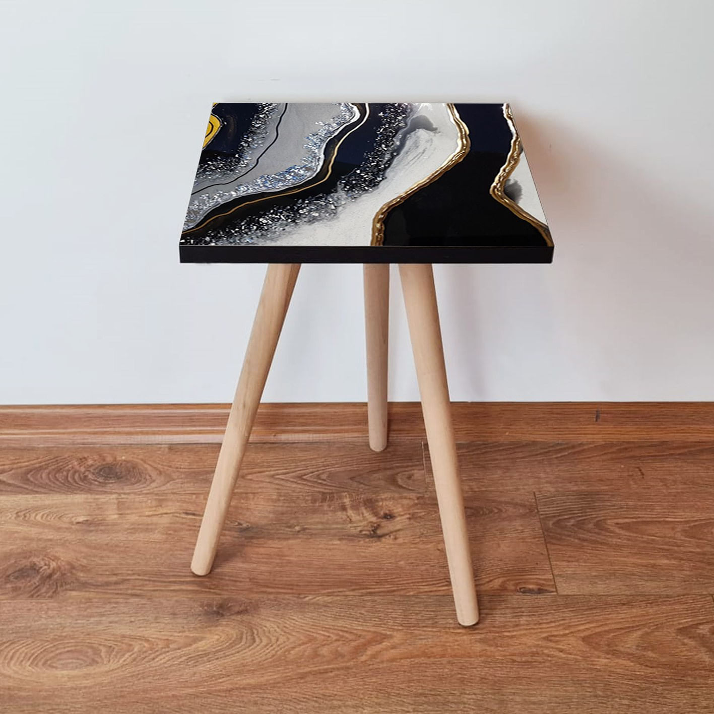 Masuta de cafea, Hanah Home, mdf, negru auriu alb, 35x35x42 cm