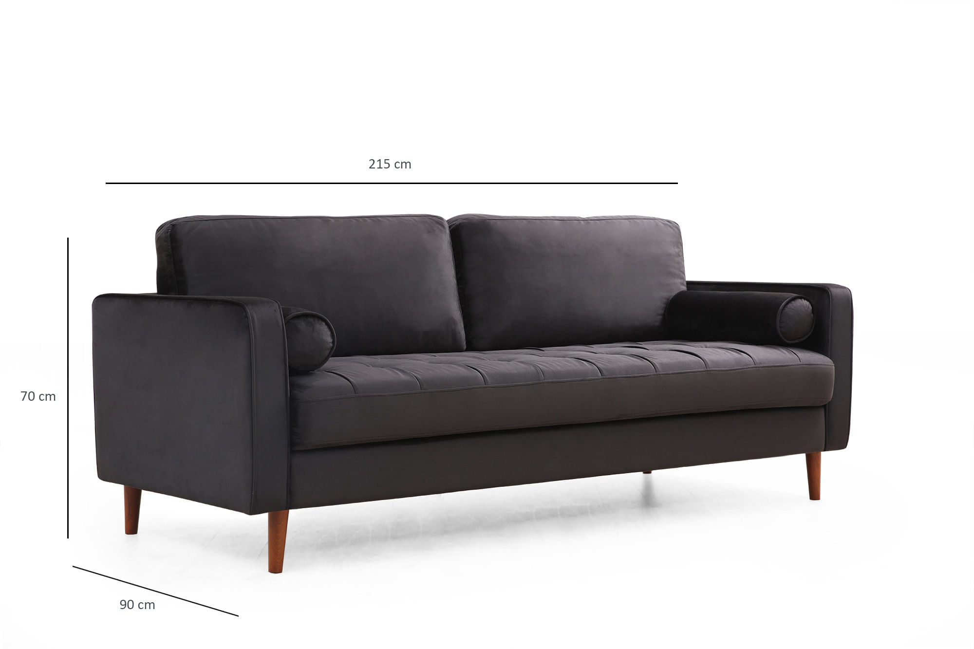 Canapea 3 locuri, Atelier Del Sofa, lemn fag si pal, negru si stejar, 215x90x70 cm — imaginea 7