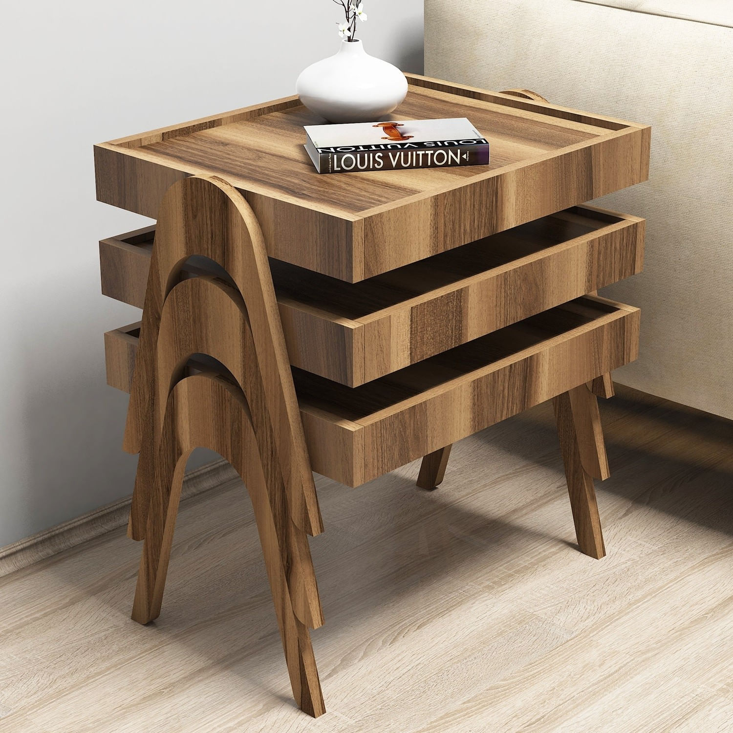 Set masute de cafea, Hanah Home, pal melaminat, nuc, 53.6x40x64 cm, 3 piese — imaginea 4