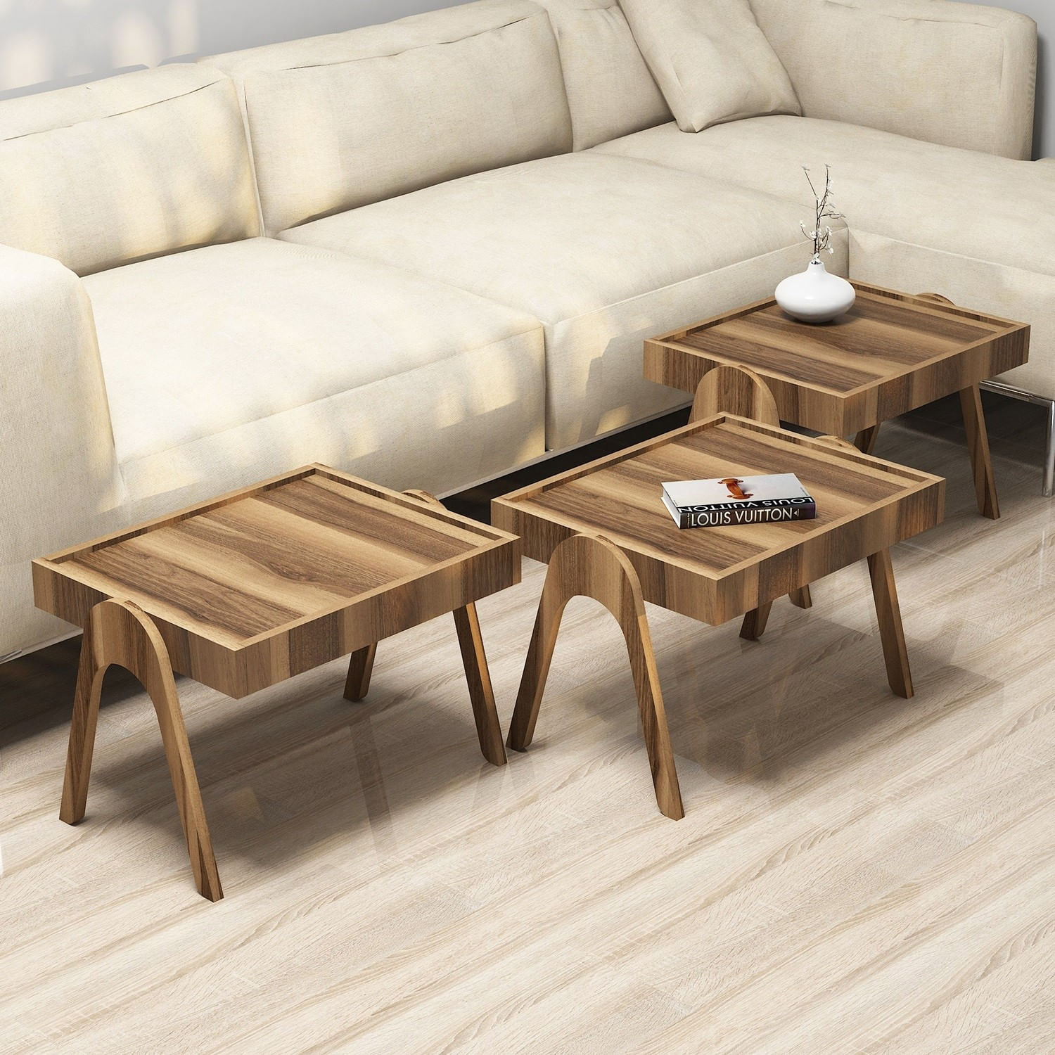 Set masute de cafea, Hanah Home, pal melaminat, nuc, 53.6x40x64 cm, 3 piese — imaginea 5