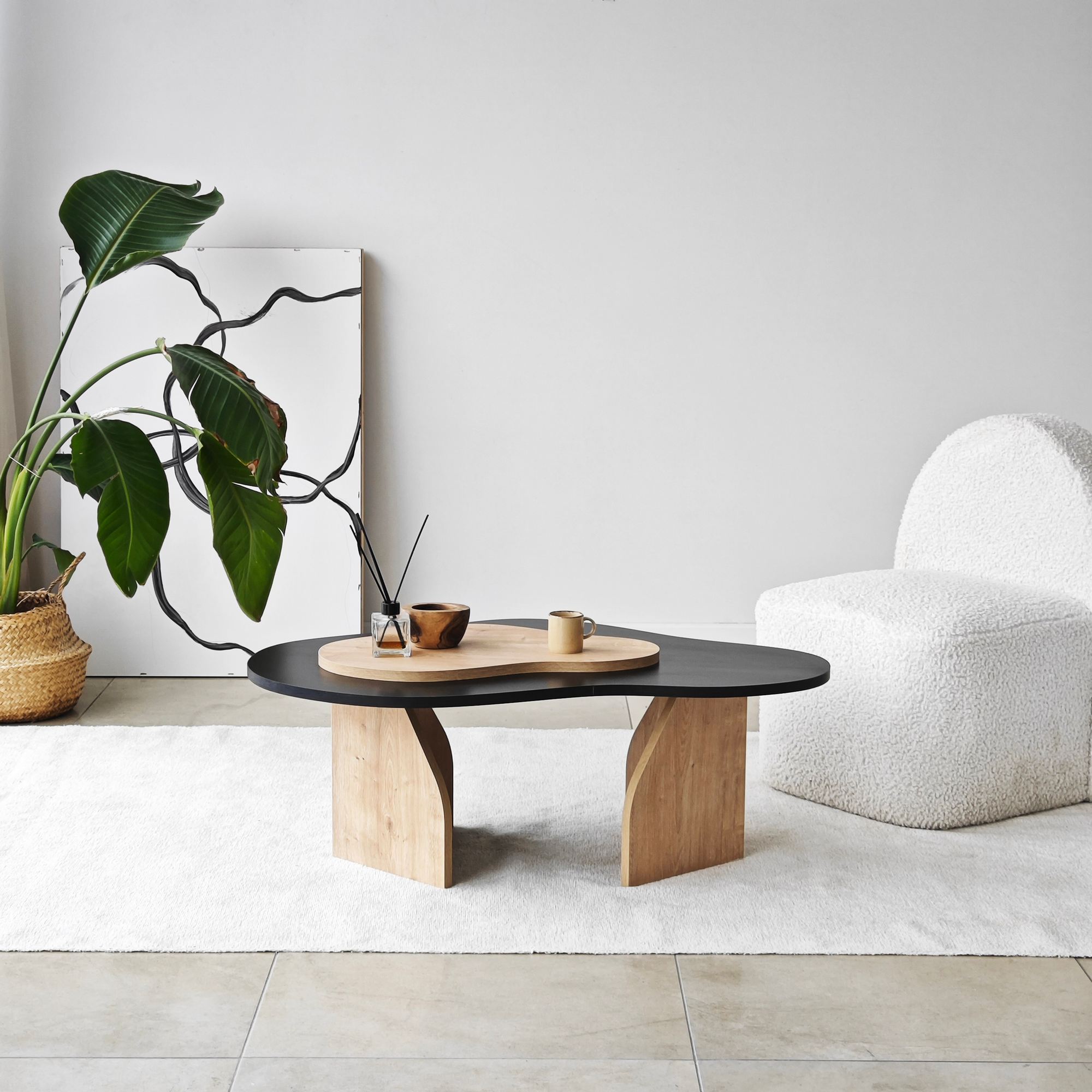 Masuta de cafea, Hanah Home, pal melaminat, negru si stejar safir, 105x65x35 cm — imaginea 2