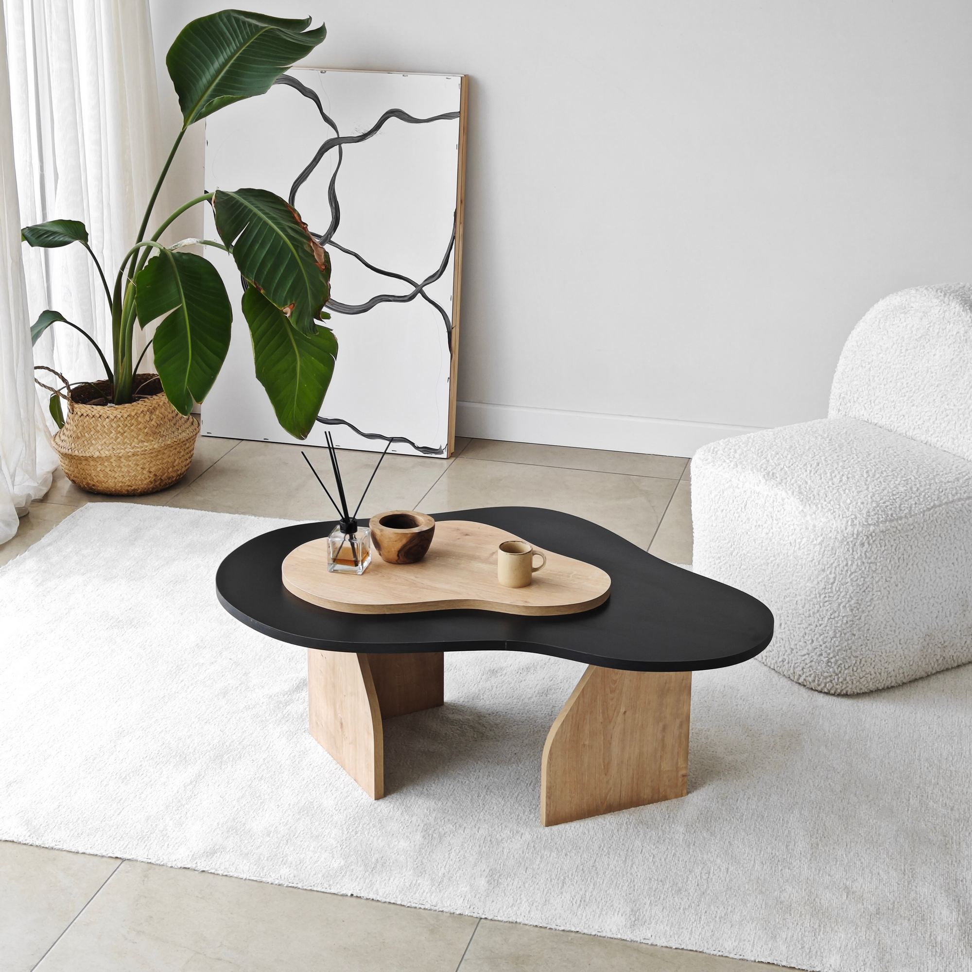 Masuta de cafea, Hanah Home, pal melaminat, negru si stejar safir, 105x65x35 cm — imaginea 3
