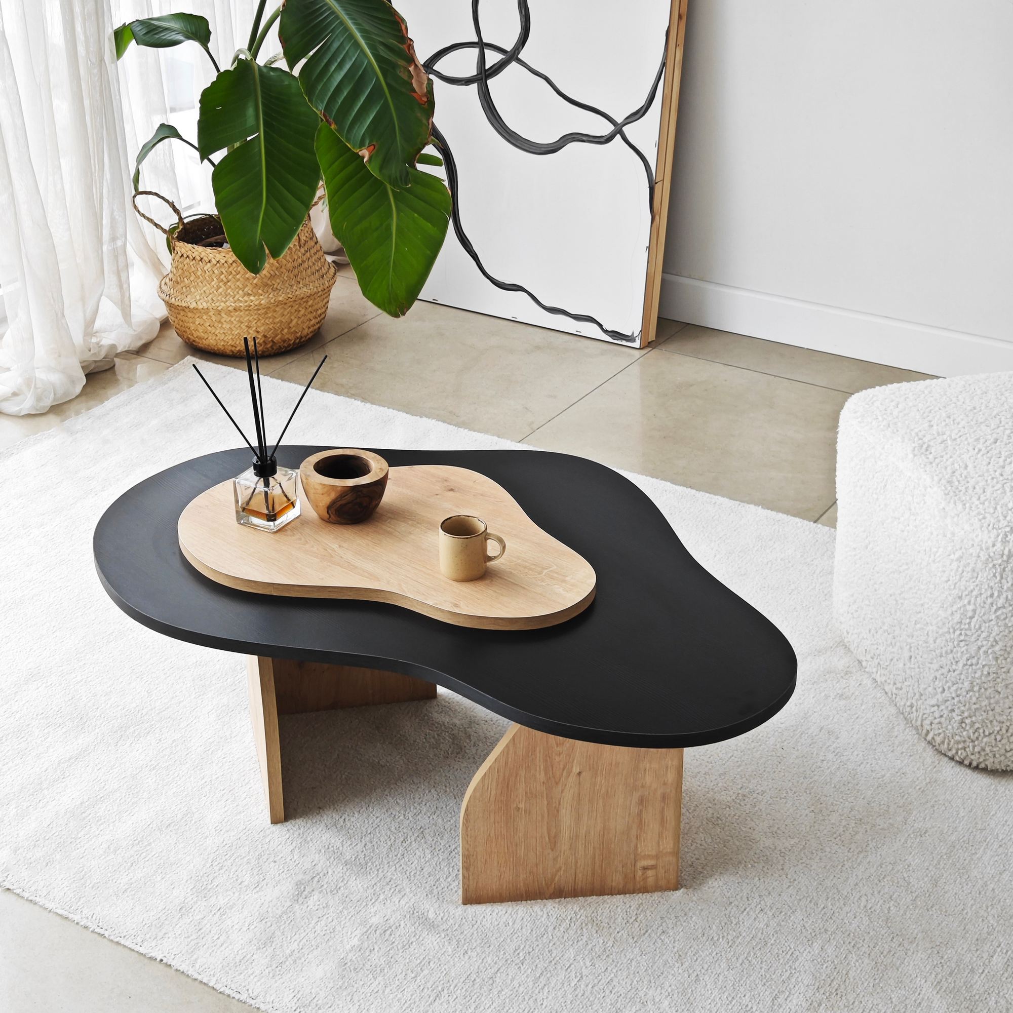 Masuta de cafea, Hanah Home, pal melaminat, negru si stejar safir, 105x65x35 cm — imaginea 5