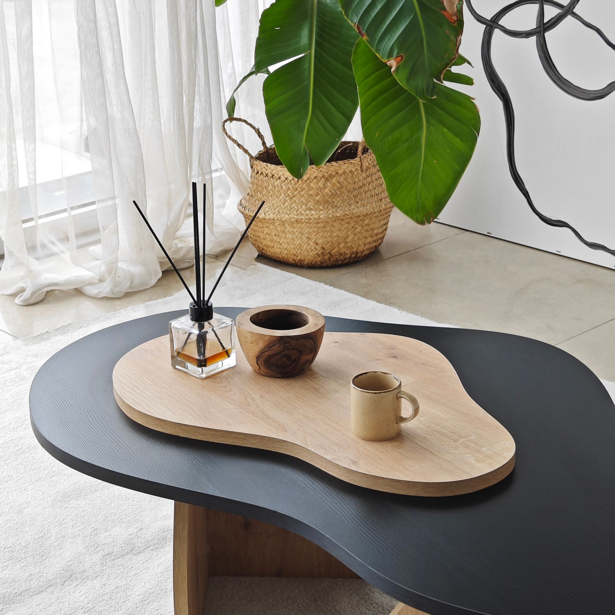 Masuta de cafea, Hanah Home, pal melaminat, negru si stejar safir, 105x65x35 cm — imaginea 7