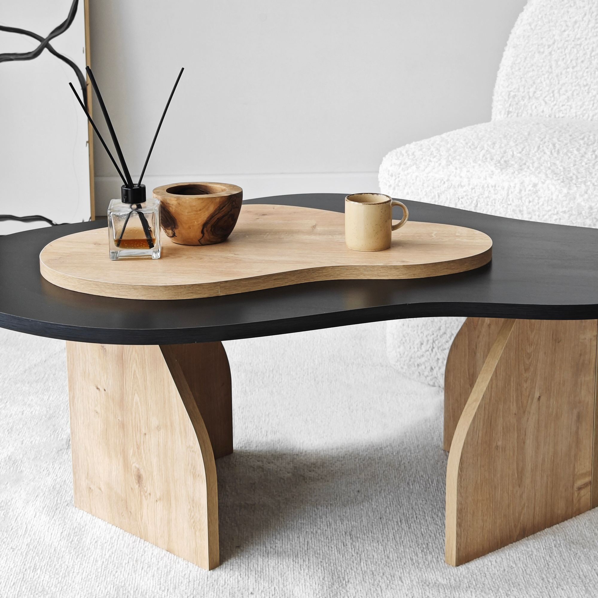 Masuta de cafea, Hanah Home, pal melaminat, negru si stejar safir, 105x65x35 cm — imaginea 8