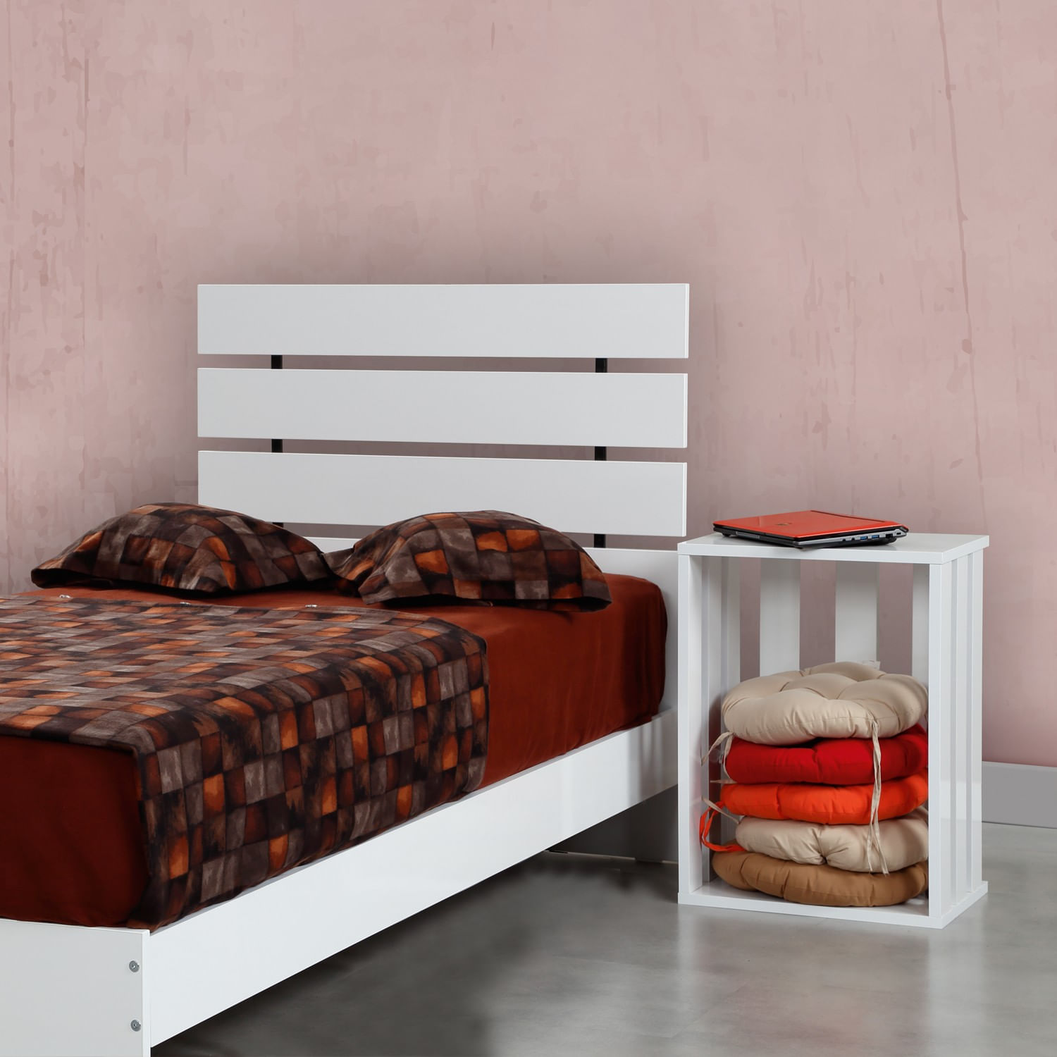 Somiera, Hanah Home, panou aglomerat cu melamina, alb, cadru metalic, 105x205x100 cm — imaginea 2