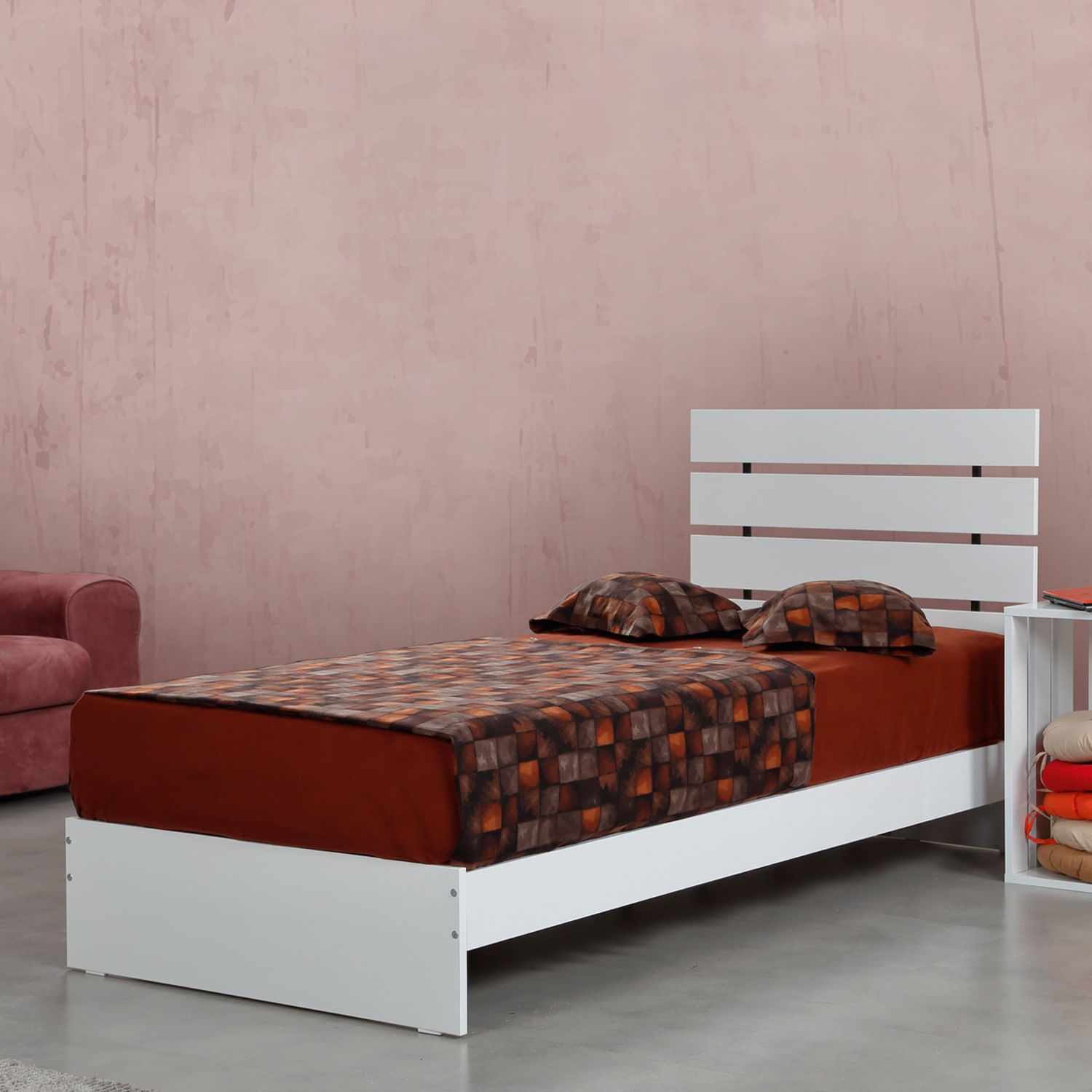 Somiera, Hanah Home, panou aglomerat cu melamina, alb, cadru metalic, 105x205x100 cm — imaginea 3